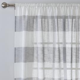 Habitat Striped Linen Pencil Pleat Curtain Panel - Grey
