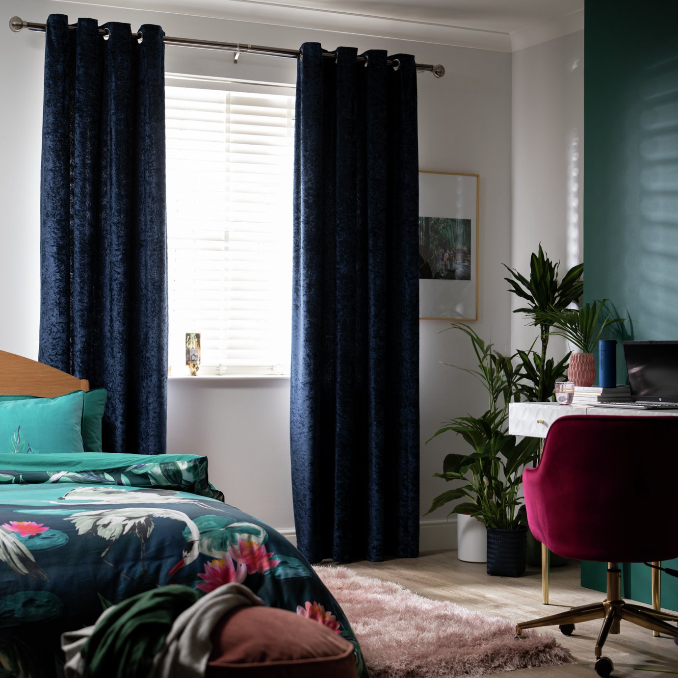 Argos Home Crushed Velvet Fully Lined Eyelet Curtains - Ink