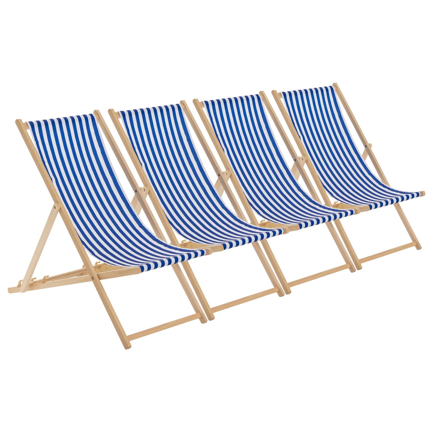 Harbour Housewares Folding Wooden Deck Chairs - Navy Stripe - Pack of 4