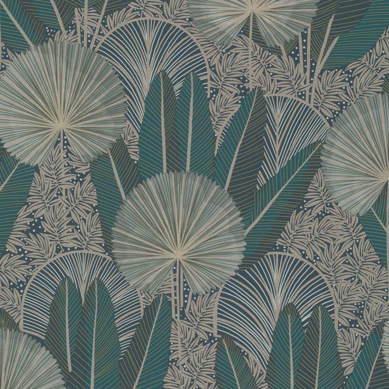 Grandeco Asperia Oriental Jungle Leaf Textured Wallpaper - Green