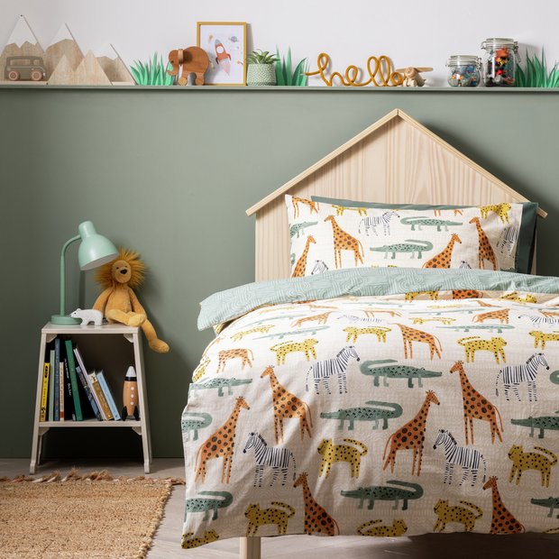 Kids Safari Animals Duvet Cover Soft Lightweight Cot Bedding Set