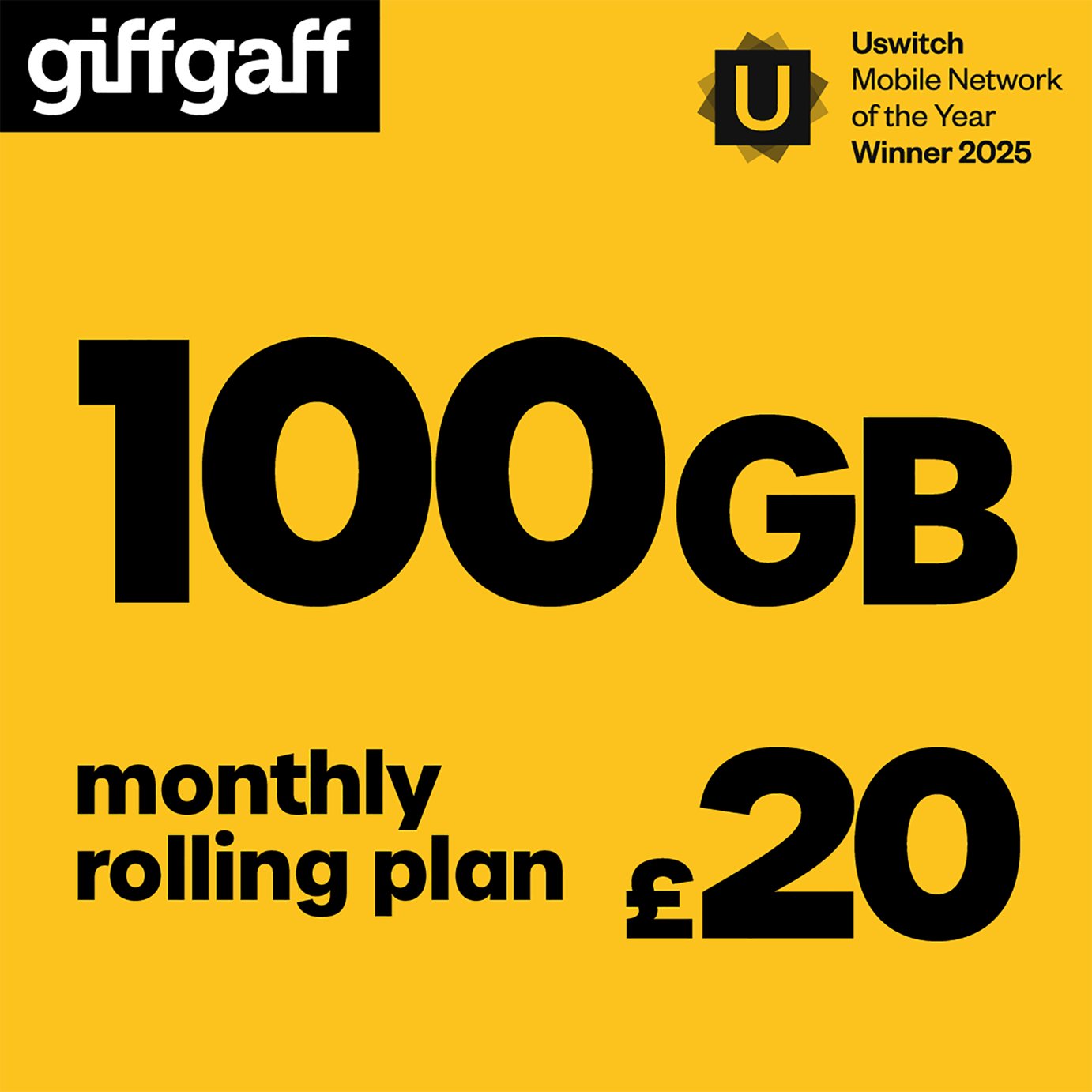 giffgaff 100GB Pay As You Go Sim Card