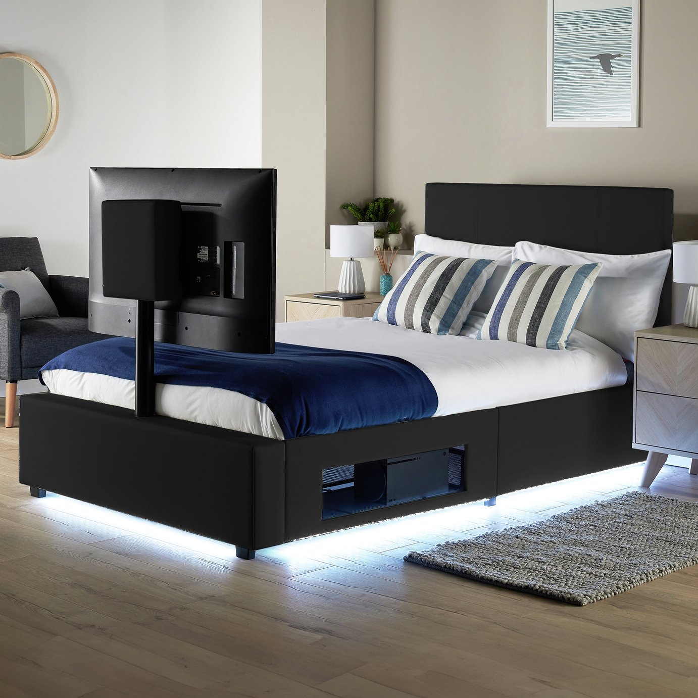 XR Living Ava Small Double TV LED Bed Frame - Black
