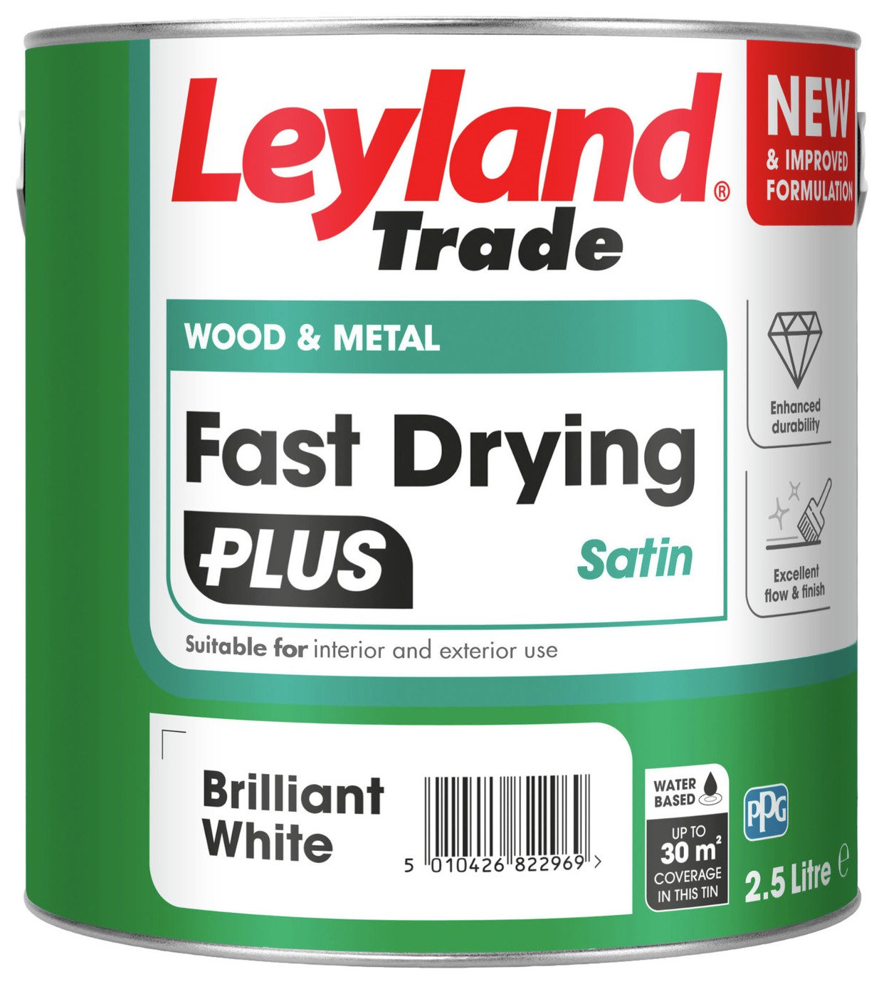 Leyland - Fast Dry Plus - Satin - Brilliant White - 2.5L