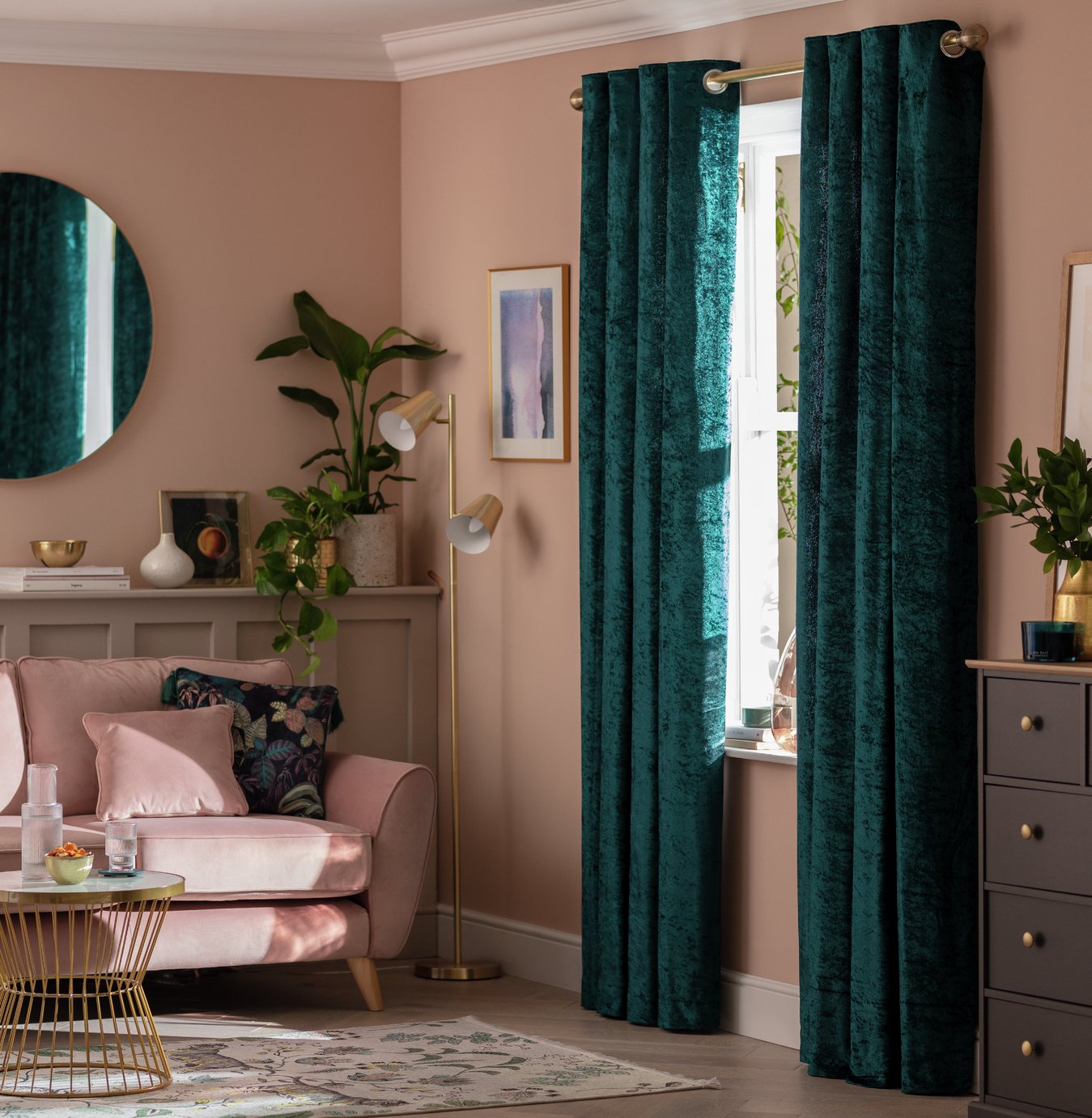 Argos Home Crushed Velvet Lined Eyelet Curtains - Emerald