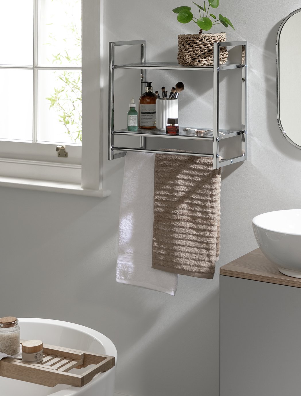 Habitat 2 Tier Wall Mounted Shelf Unit and Towel Rail-Silver