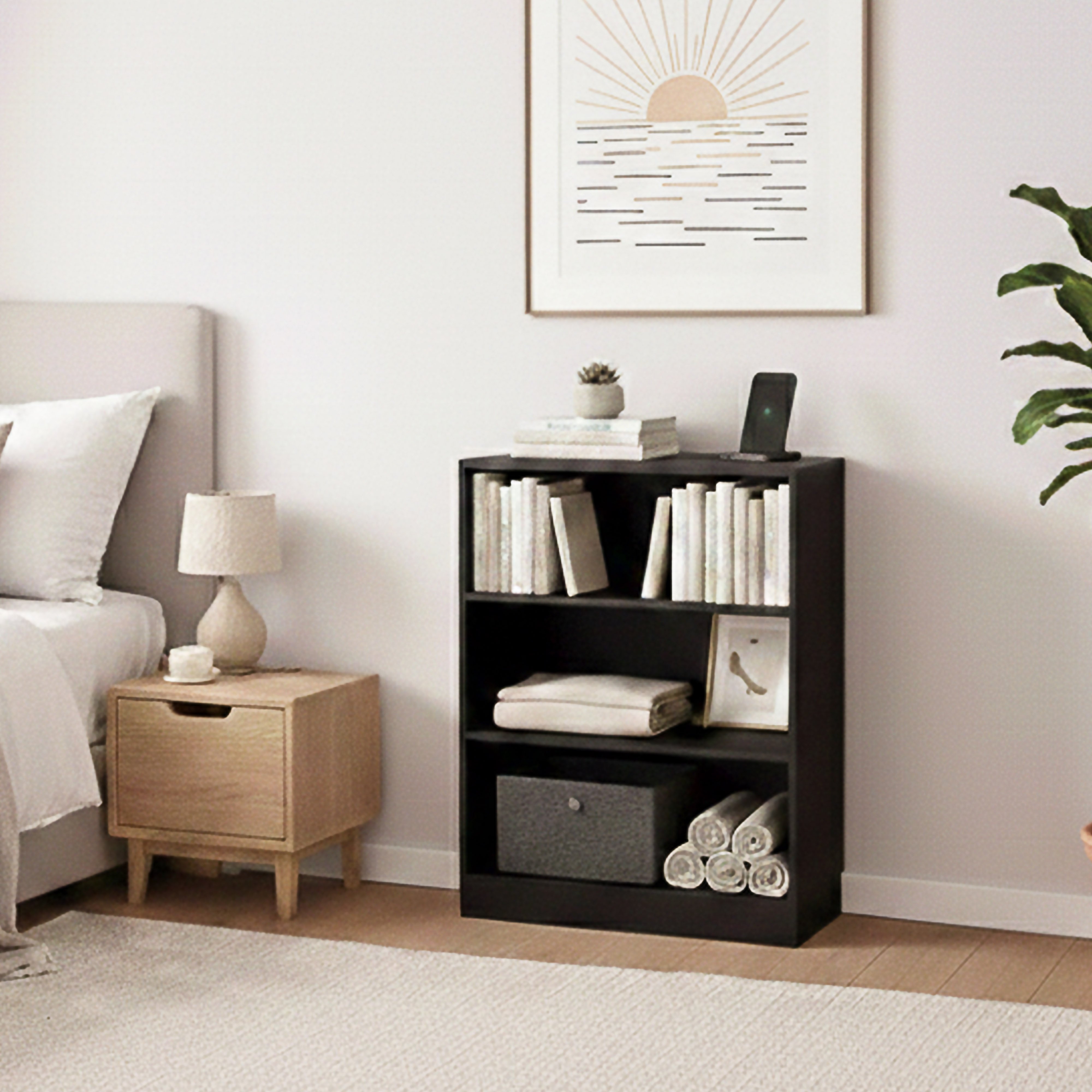 Vida Designs Cambridge 3 Tier Low Freestanding Bookcase - Black
