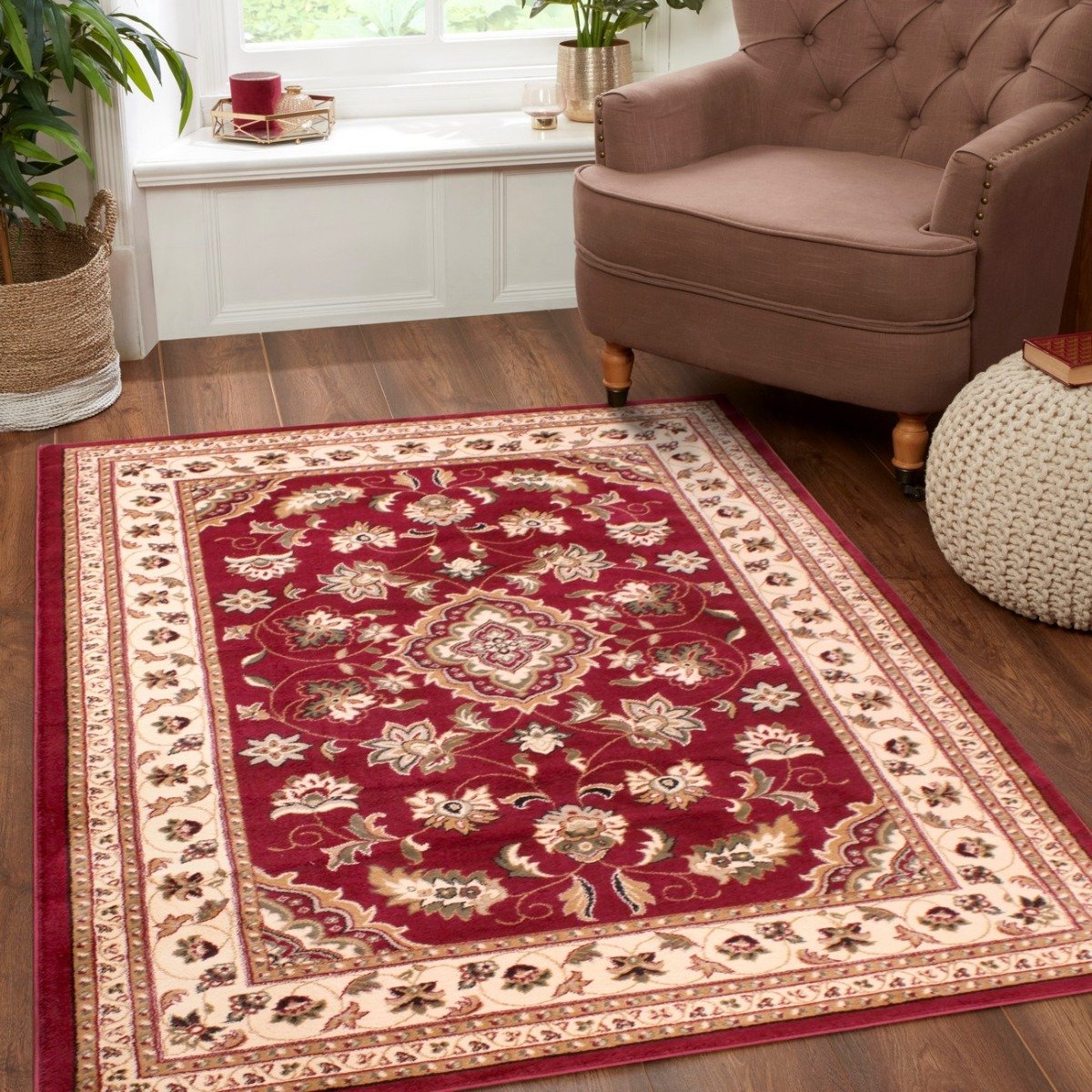 Mega Flooring Red Traditional Bordered Rug - 80 x 150cm