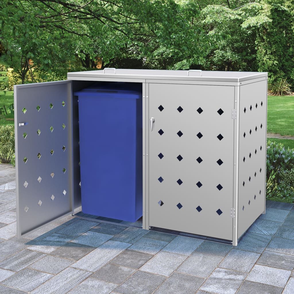 Walplus Double 240 L Wheelie Bin Store - Silver - 138 x 77.5 x 115 cm