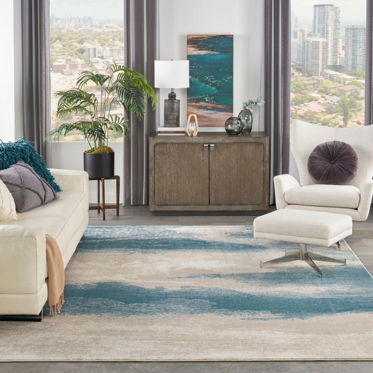 Mega Flooring Blue Modern Abstract Runner - 66 x 229cm
