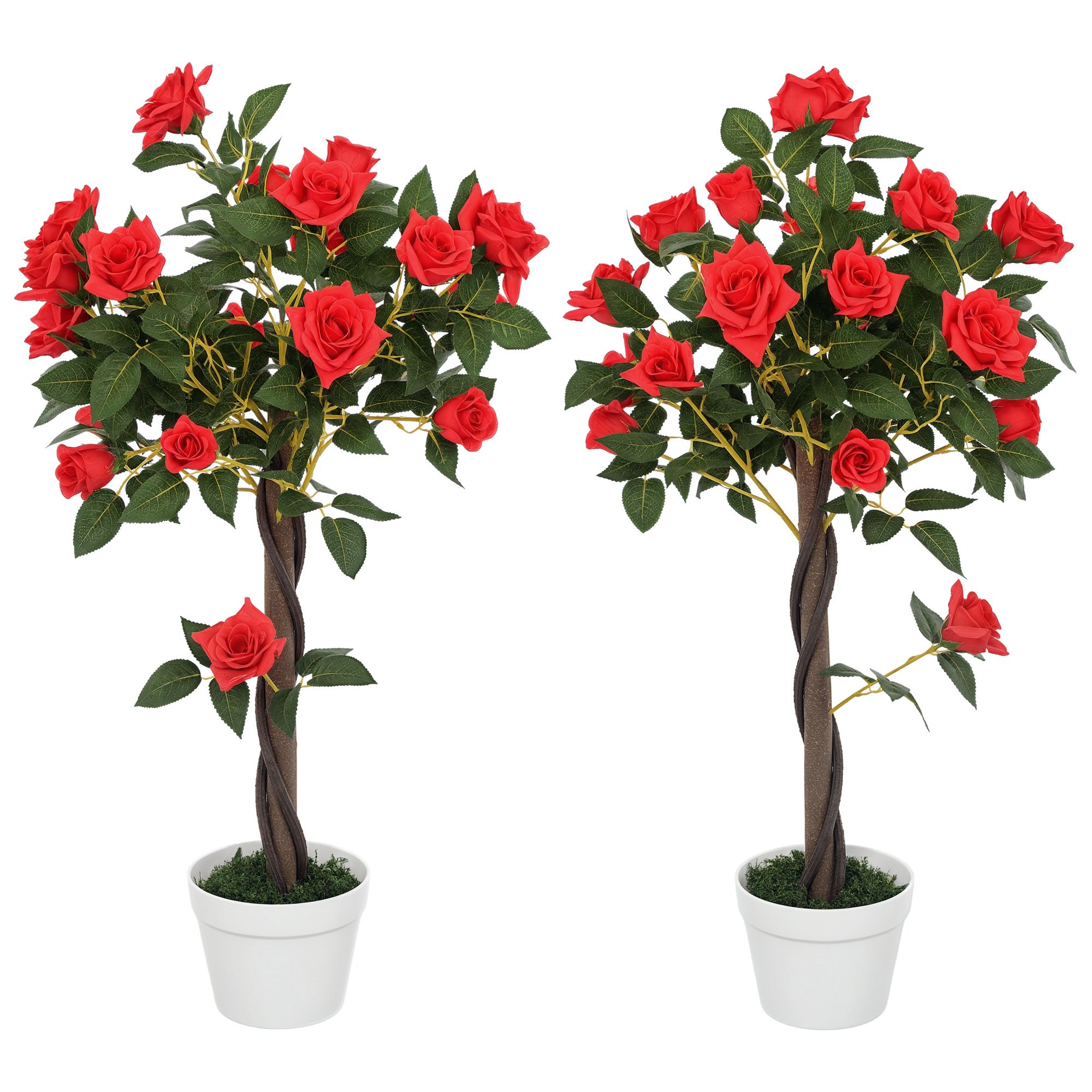 Outsunny Set of 2 Artificial Rose Trees - Red and Green