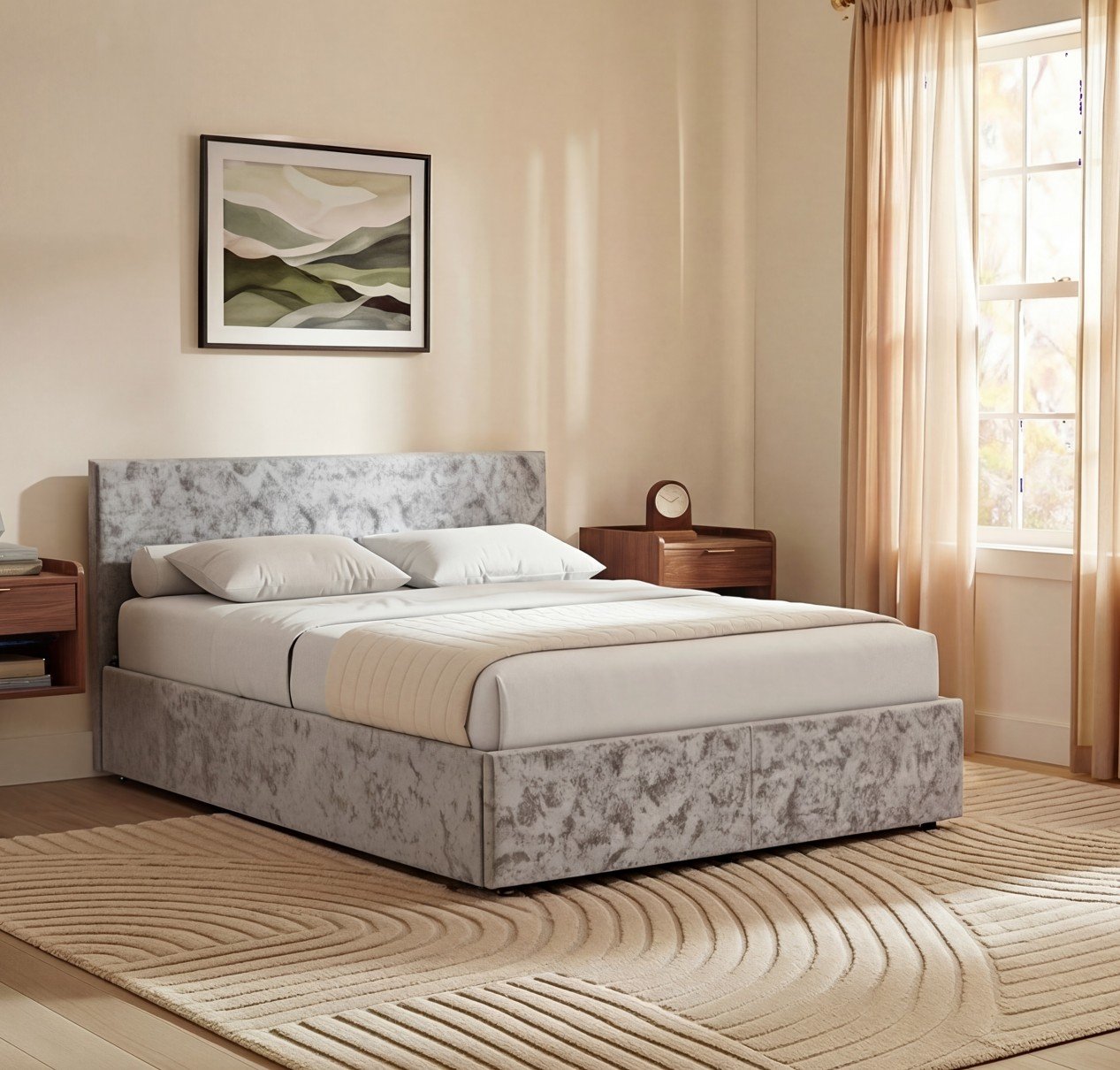 Vida Designs Veronica Velvet UKFR 5ft King Size Ottoman Bed Frame - Silver