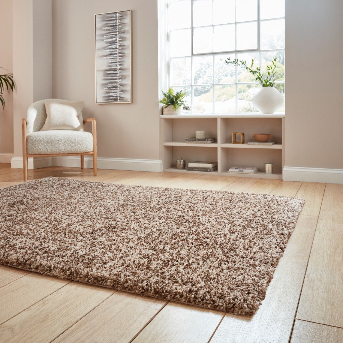 Mega Flooring Beige Shaggy Plain Rug - 80 x 150cm