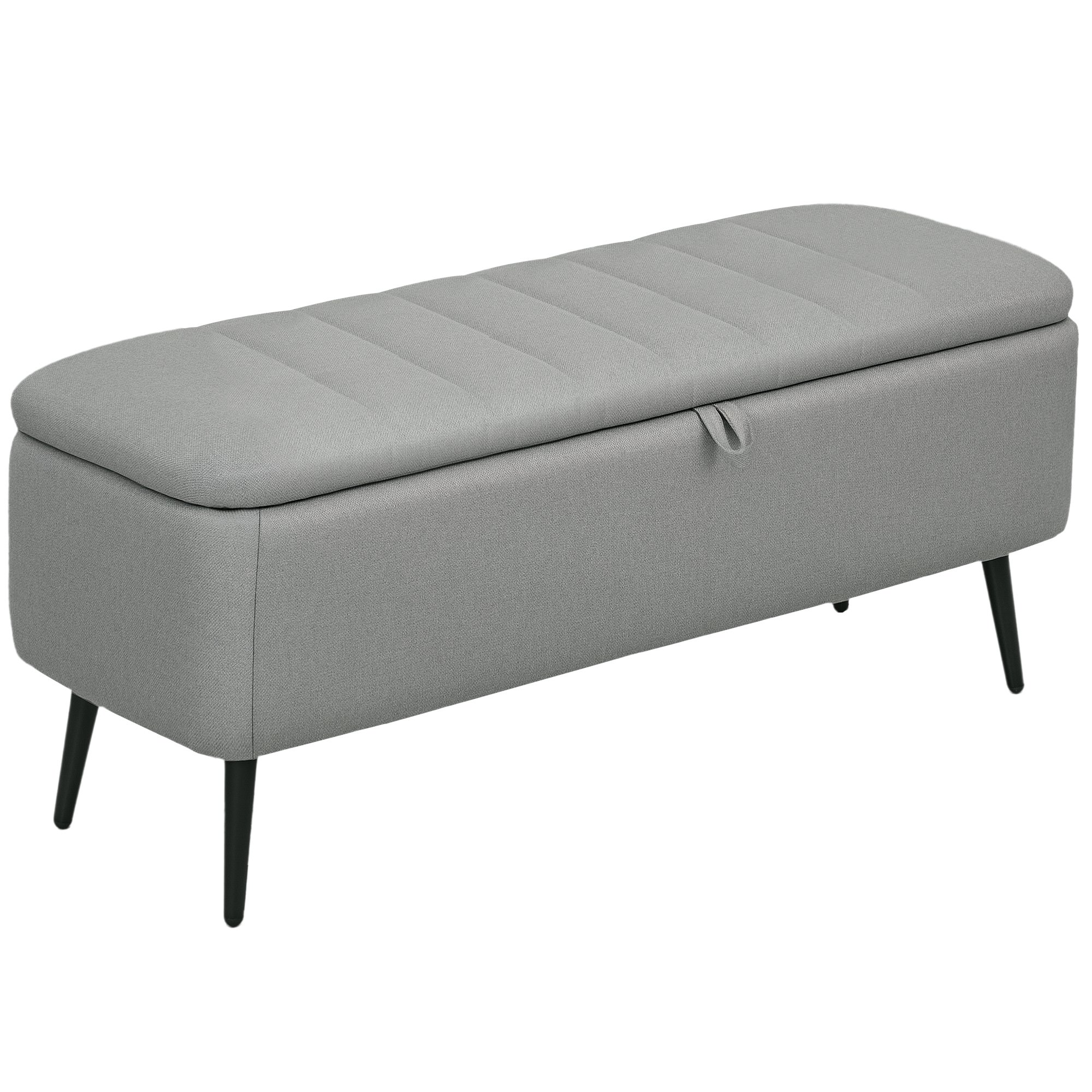 HOMCOM Rectangular Upholstered Storage Ottoman with Flip Top - Light Grey