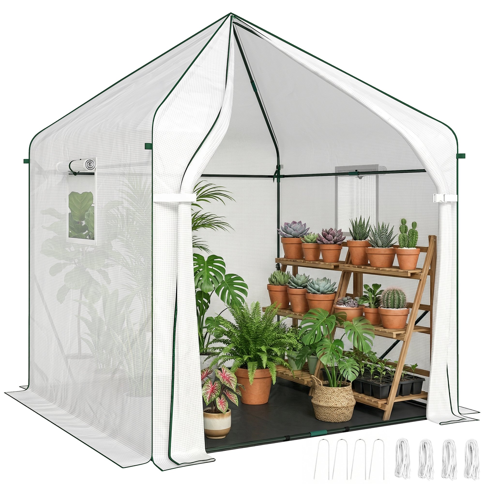 Outsunny PE Cover Steel Frame Walk-in Greenhouse – White