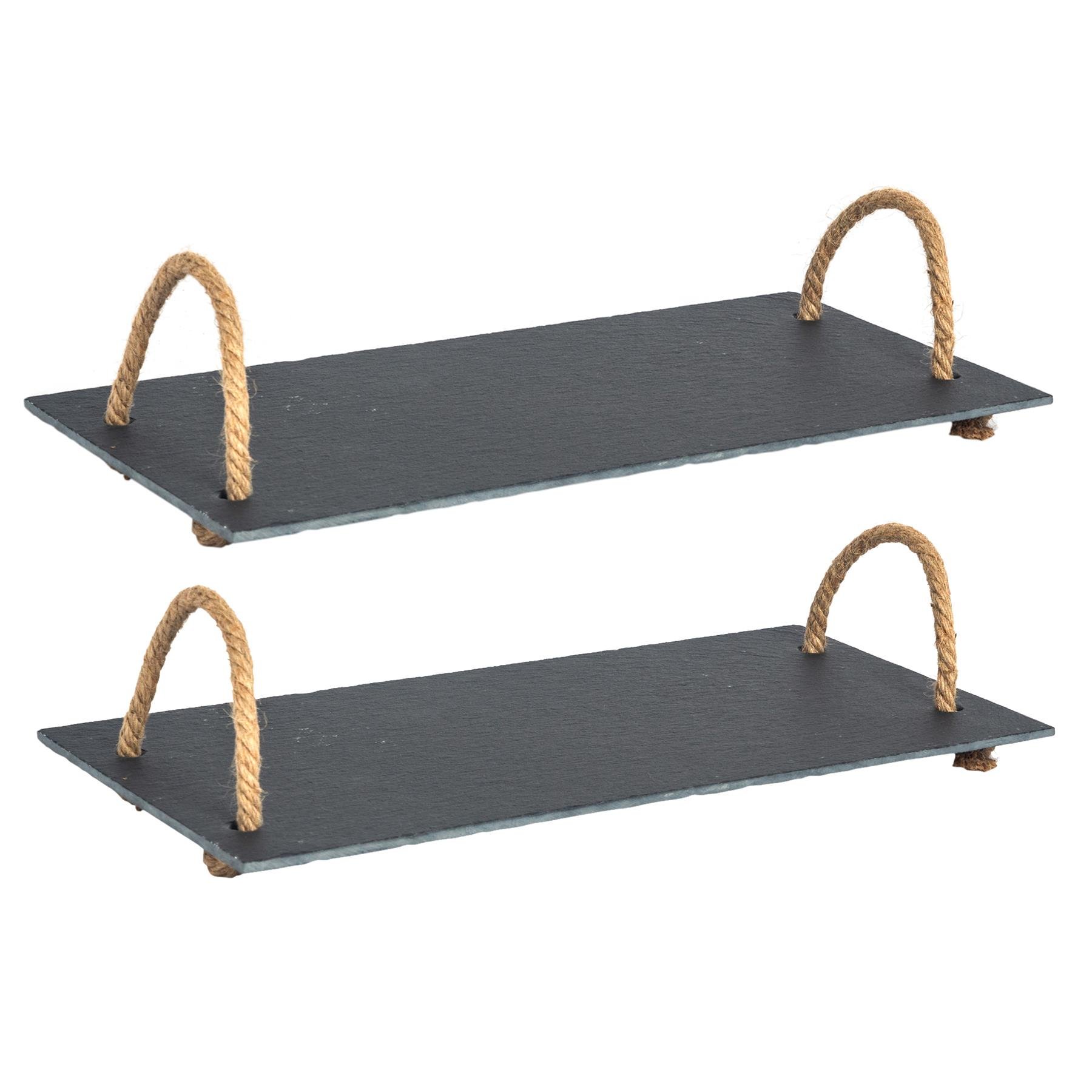 Argon Tableware Slate Serving Trays with Rope Handles - Pack of 2