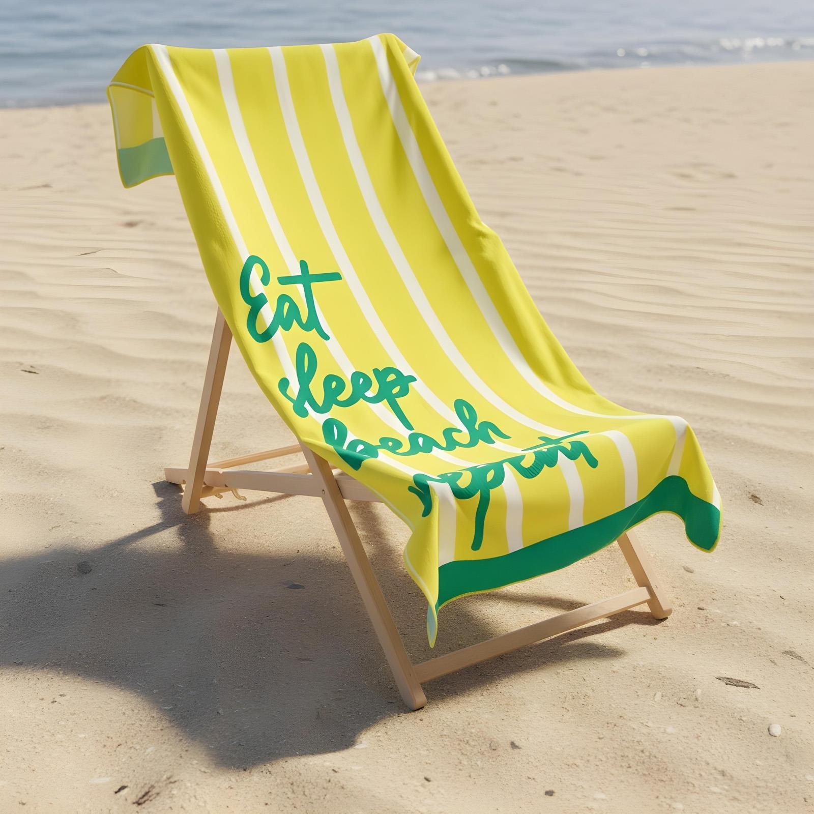 OHS Eat Sleep Microfibre Beach Slogan Microfibre Beach Towel - Yellow