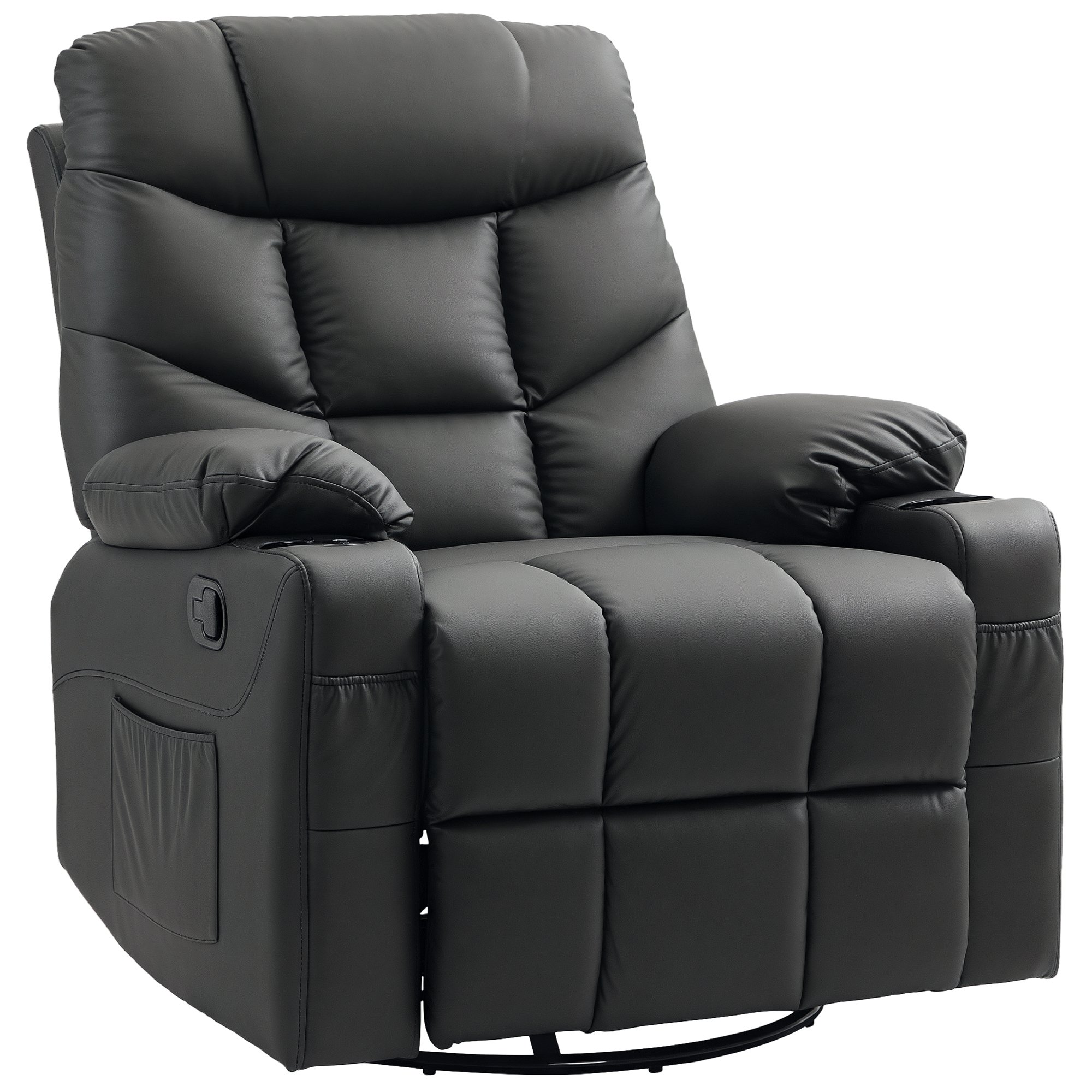 HOMCOM PU Leather Adjustable Swivel Recliner Armchair - Black