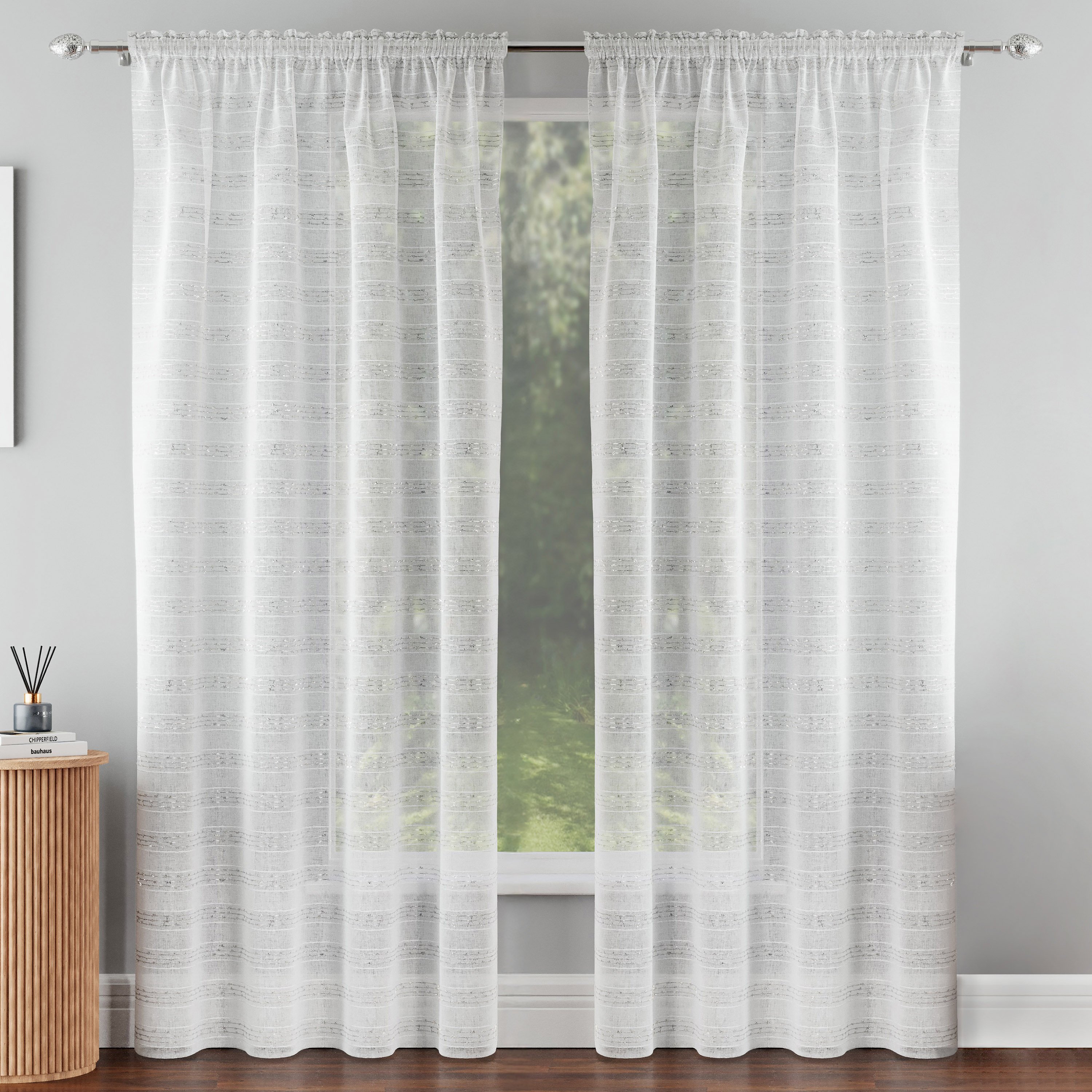 Tyrone Textiles Fern Rod Pocket Sheer Voile Panel Set - 140 x 229cm - Silver