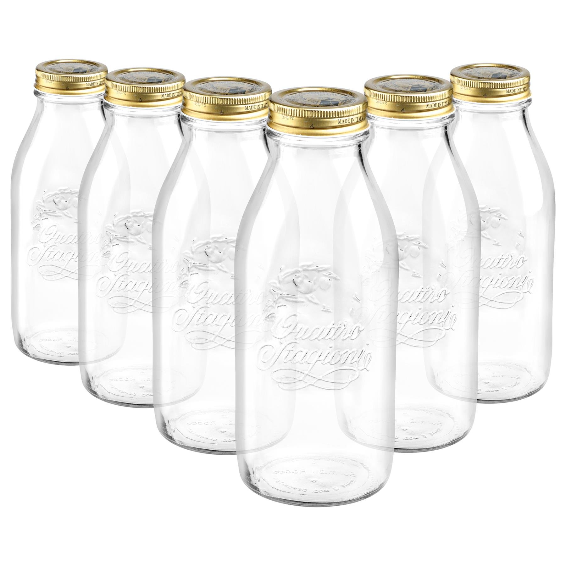 Bormioli Rocco Quattro Stagioni Glass Bottles with Screw Top Lid - Set of 6