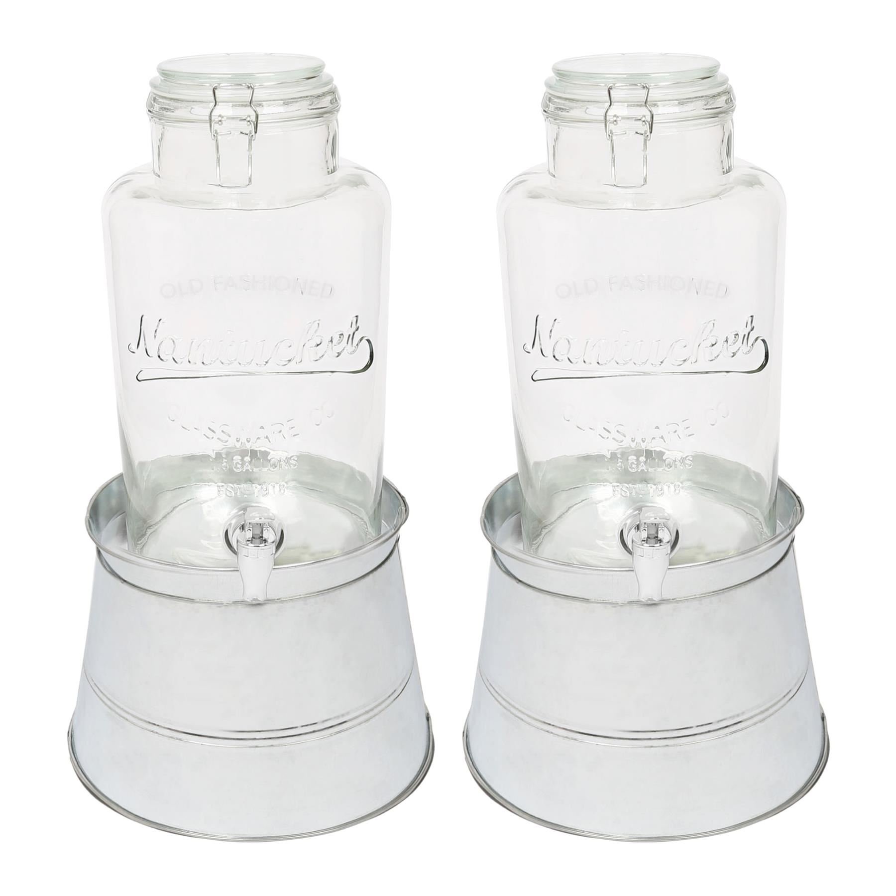 Rink Drink Glass Drinks Dispensers & Silver Bucket Stand - Pack of 2