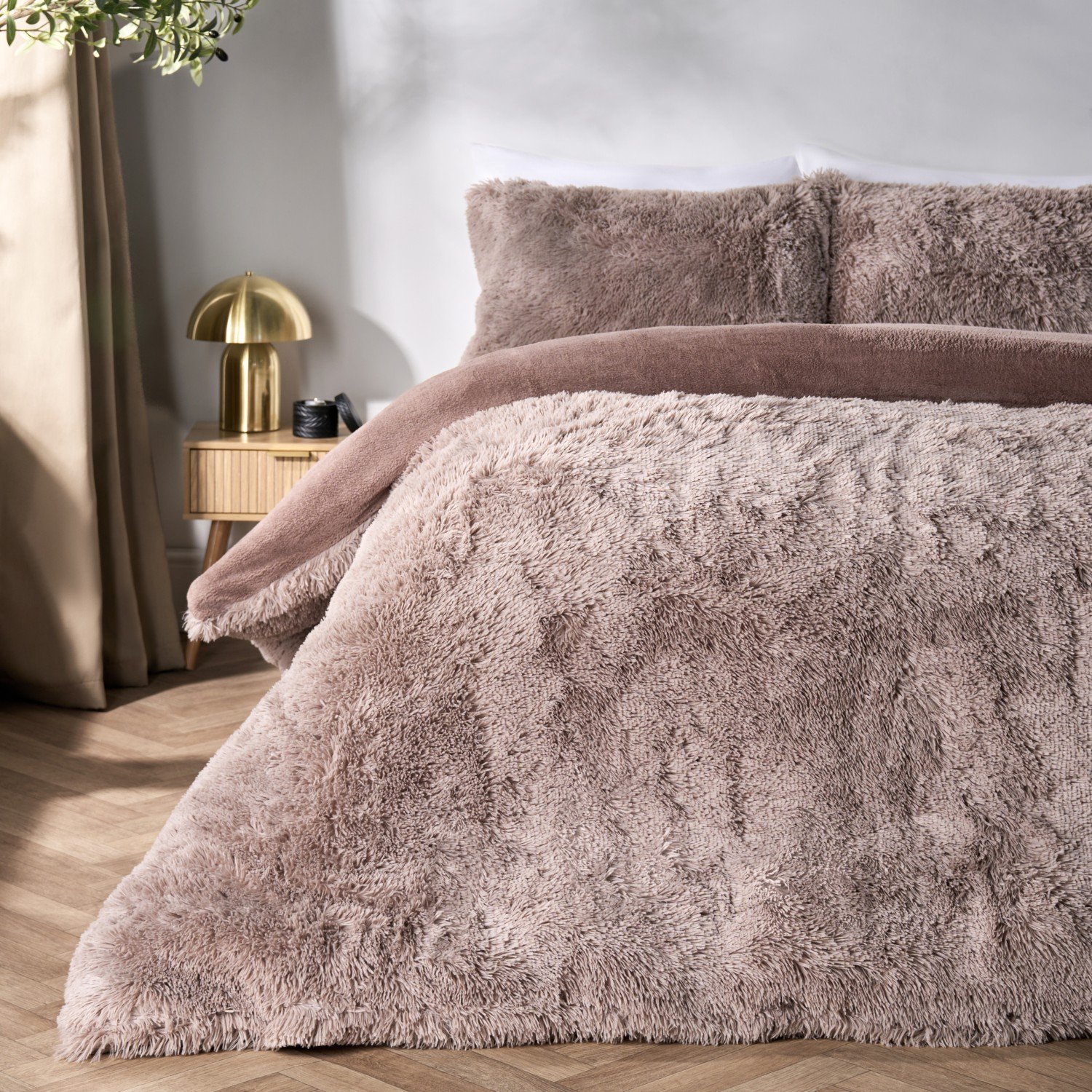OHS Teddy Duvet Cover Set Bedding Soft Fleece Faux Fur Shaggy Natural - Double