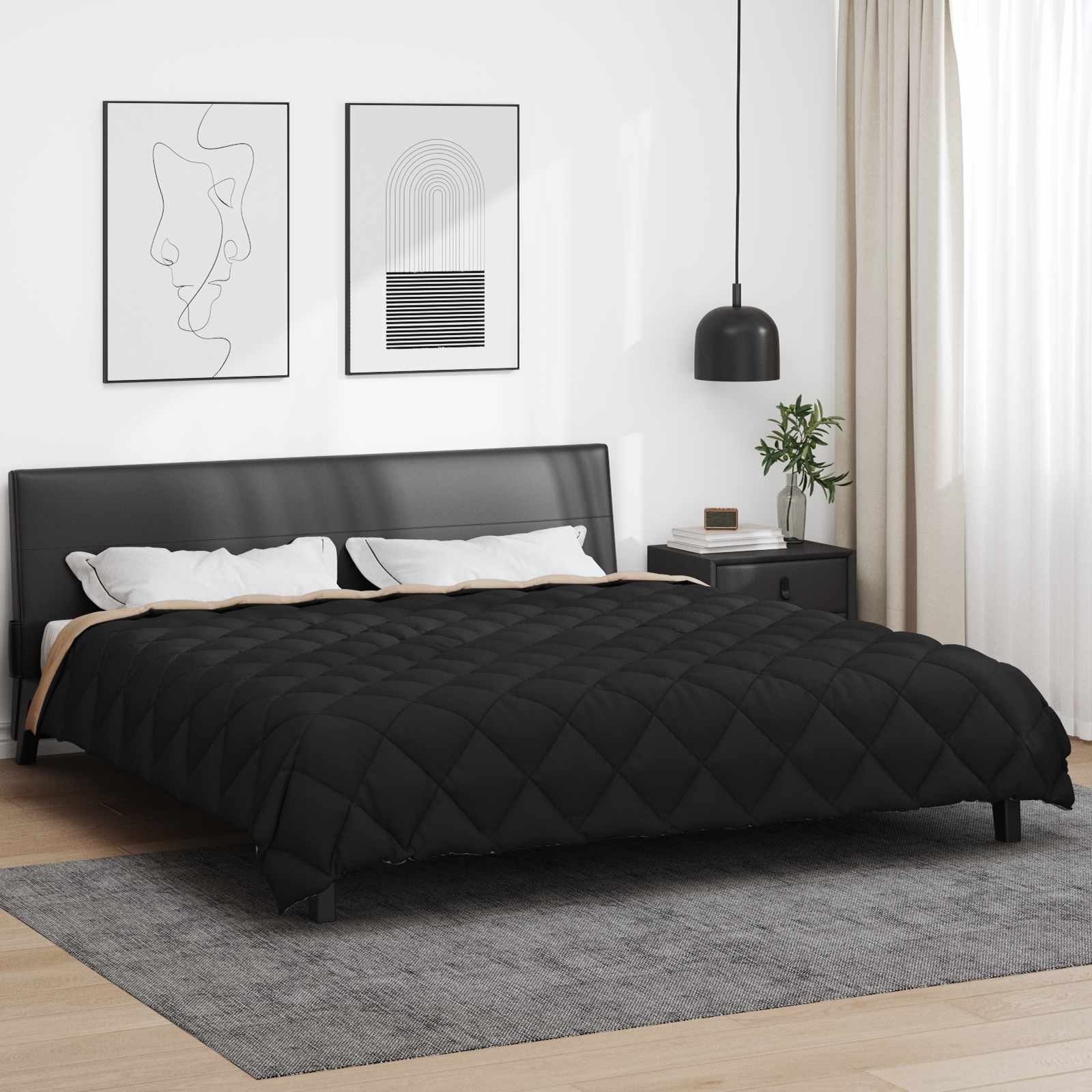 Walplus Winter Duvet and Microfibre - Black and Taupe - 200 x 220 cm