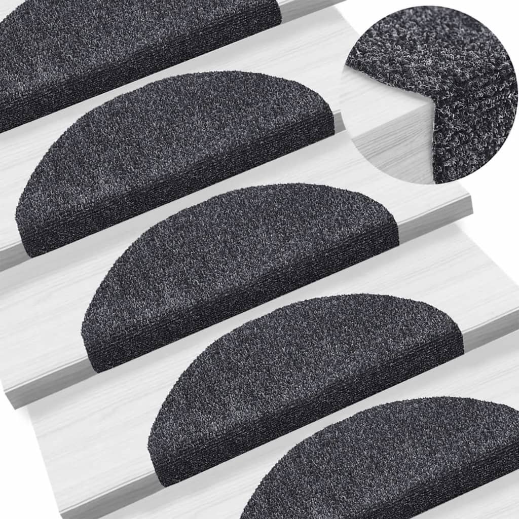 Walplus Pack of 15 Self-Adhesive Half Round Stair Mats - Dark Grey - 65 x 21 cm