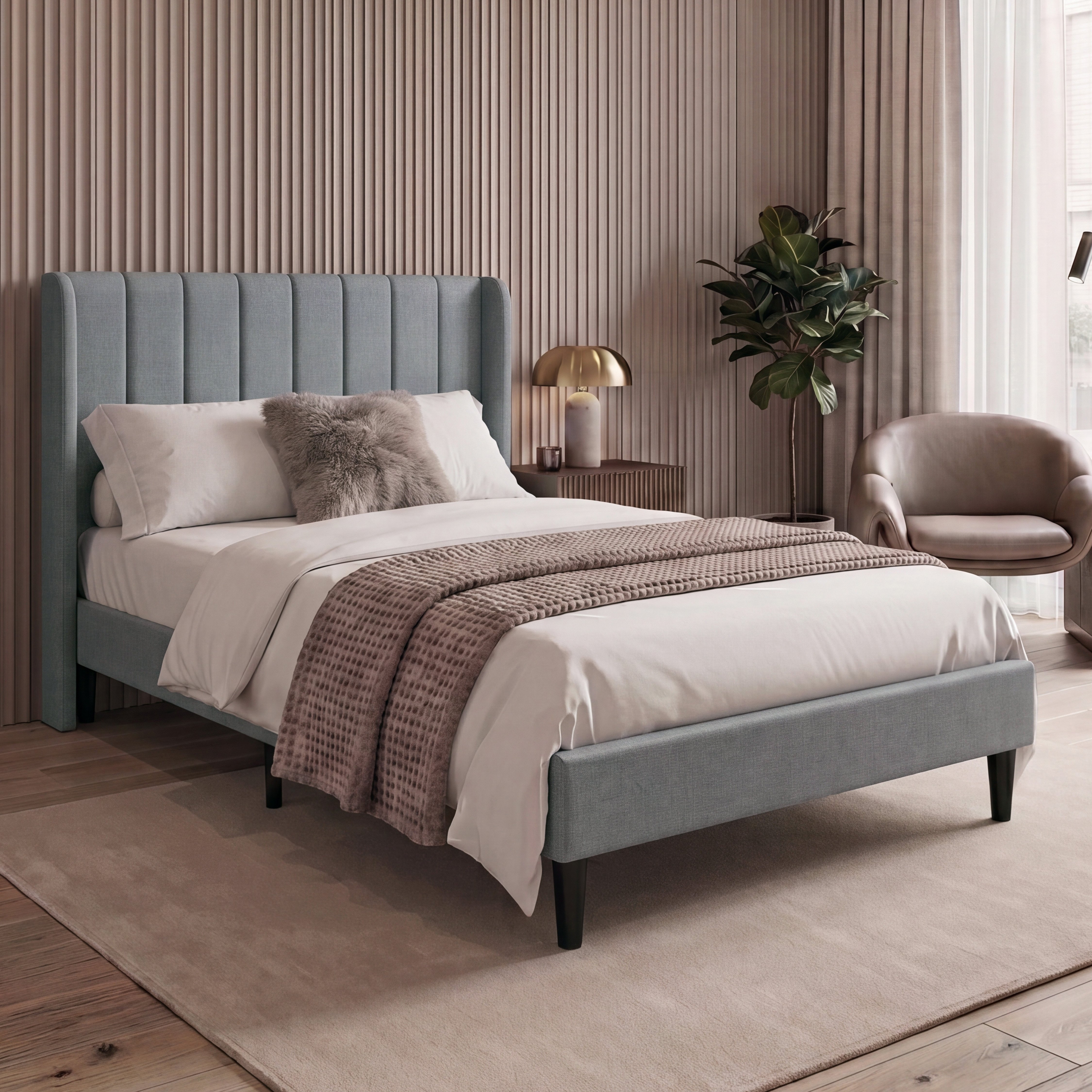 Vida Designs Vianna King Linen Fabric Bed Frame - Light Grey
