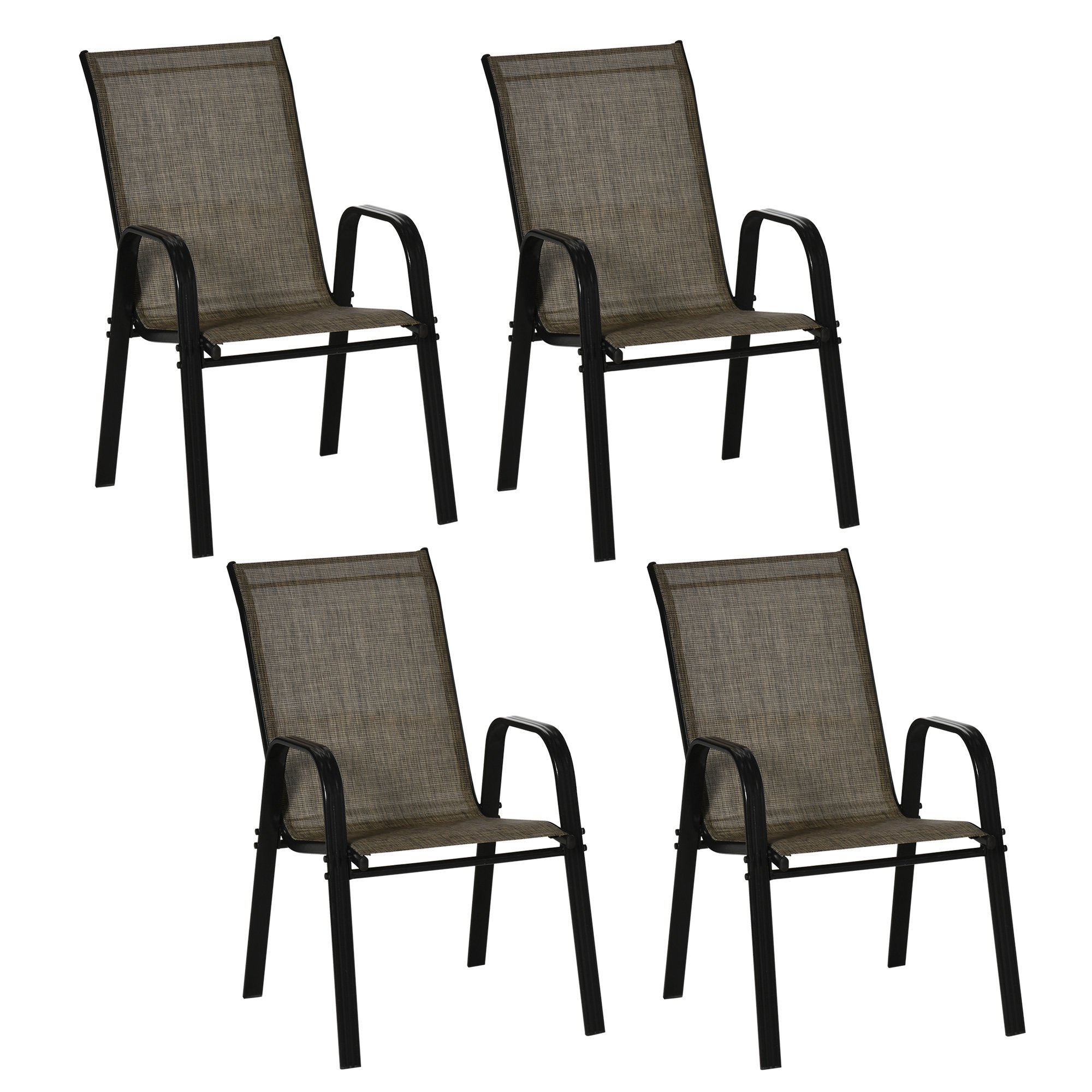 Outsunny Set of 4 Stackable Outdoor Chairs with High Backrest - Mixed Brown