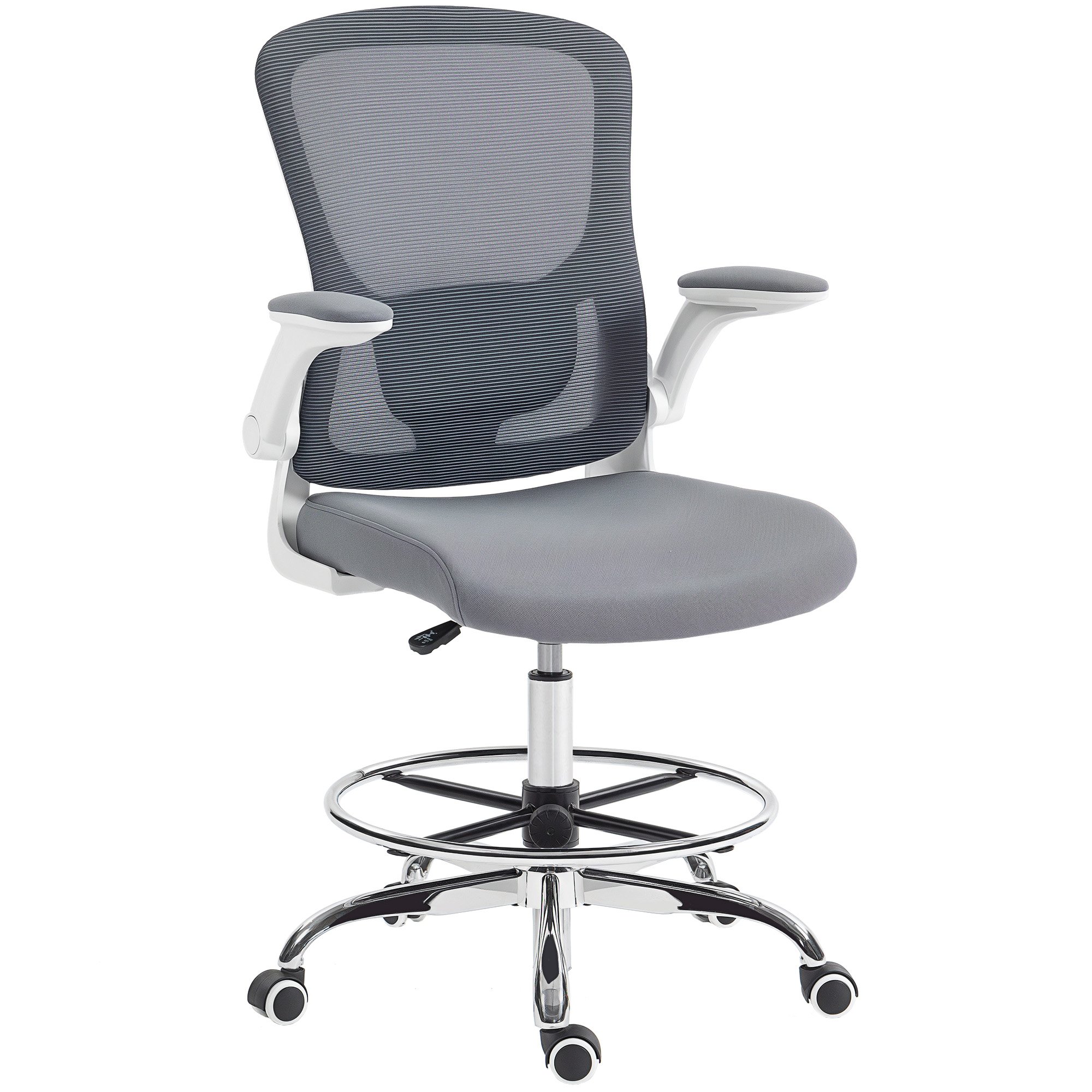 HOMCOM Mesh Swivel Drafting Chair with Lumbar Support - Charcoal Grey