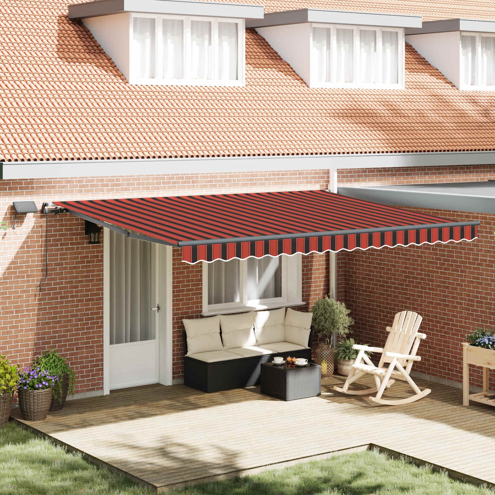 Walplus Polyester Retractable Awning - Orange and Brown - 450 x 300 cm