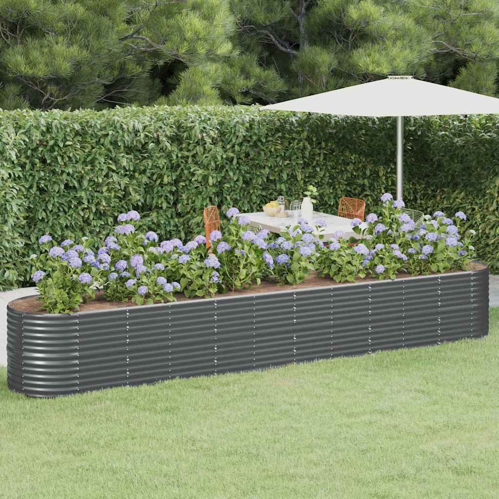 Walplus Galvanised Steel Raised Garden Bed - Anthracite - 440 x 80 x 68 cm