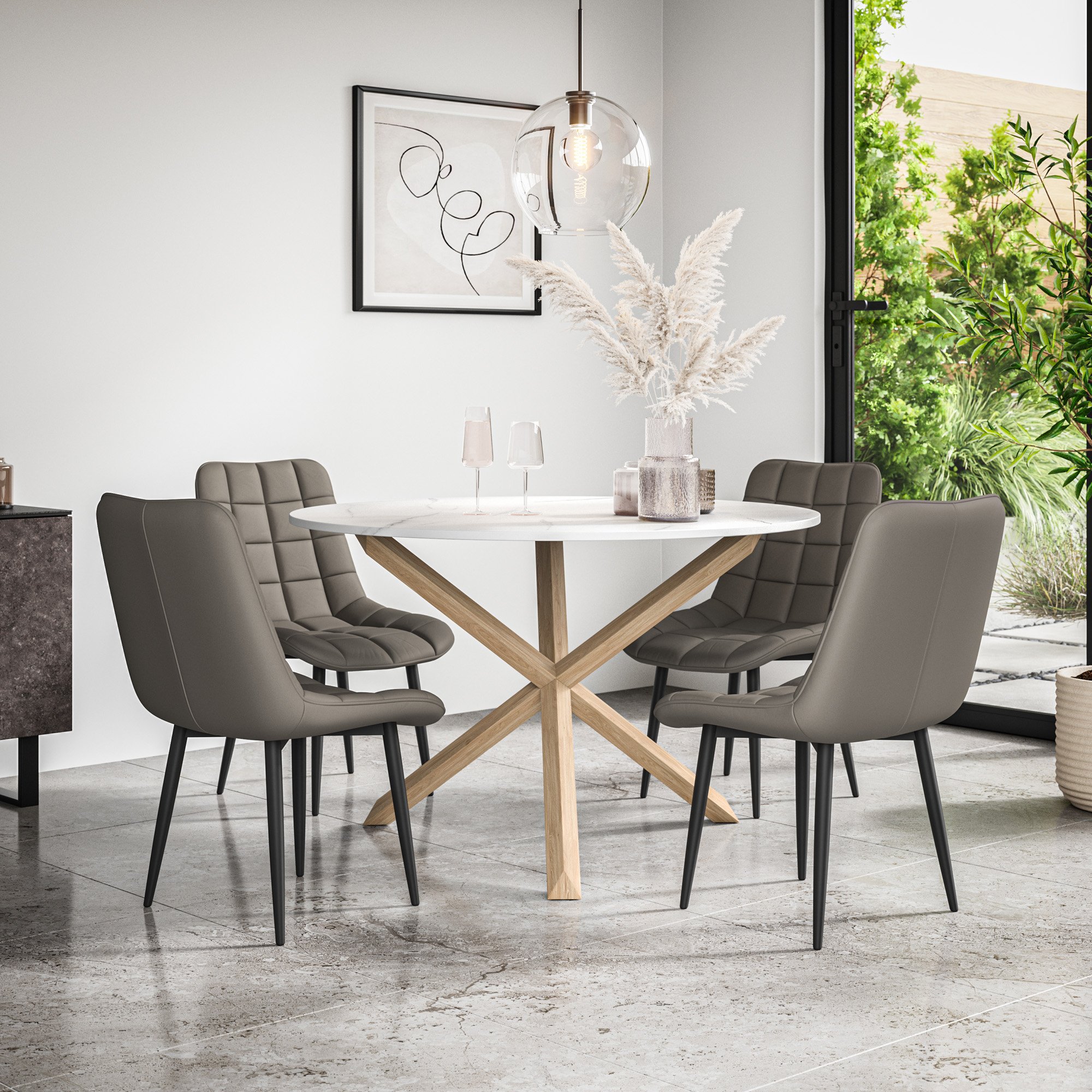 Furniture Online Malvern Nova Marble Top Dining Table & 4 Grey Chairs