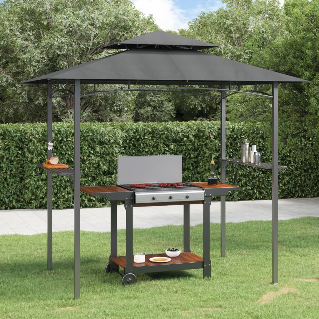 Walplus 240 x 150 x 243 cm Steel BBQ Gazebo with Side Shelves - Anthracite