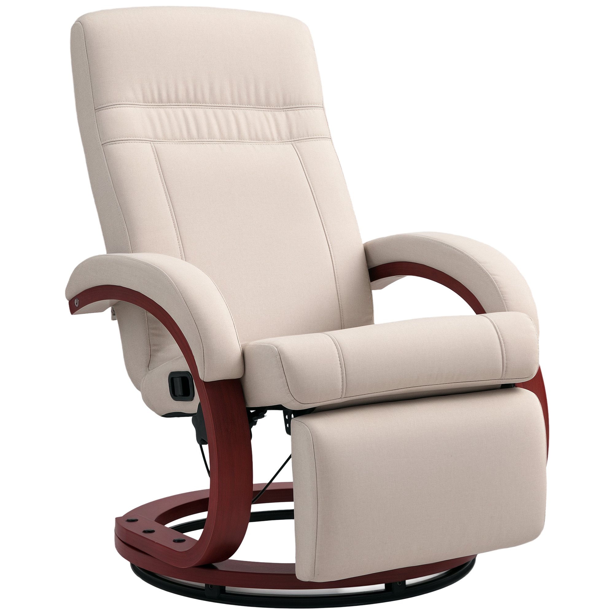 HOMCOM Wooden Swivel Recliner Armchair with Extended Footrest - Beige