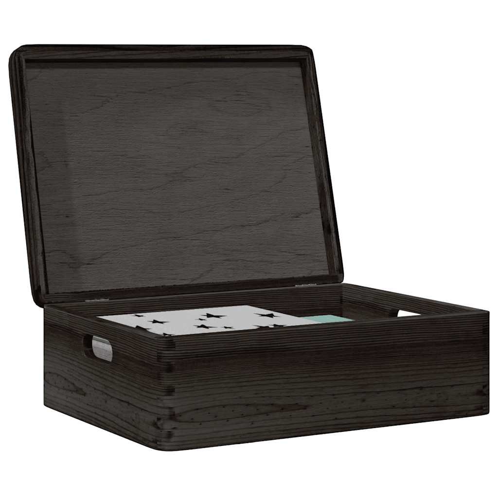 Walplus Wooden Box with Lid and Handles - Black - 40 x 30 x 13 cm