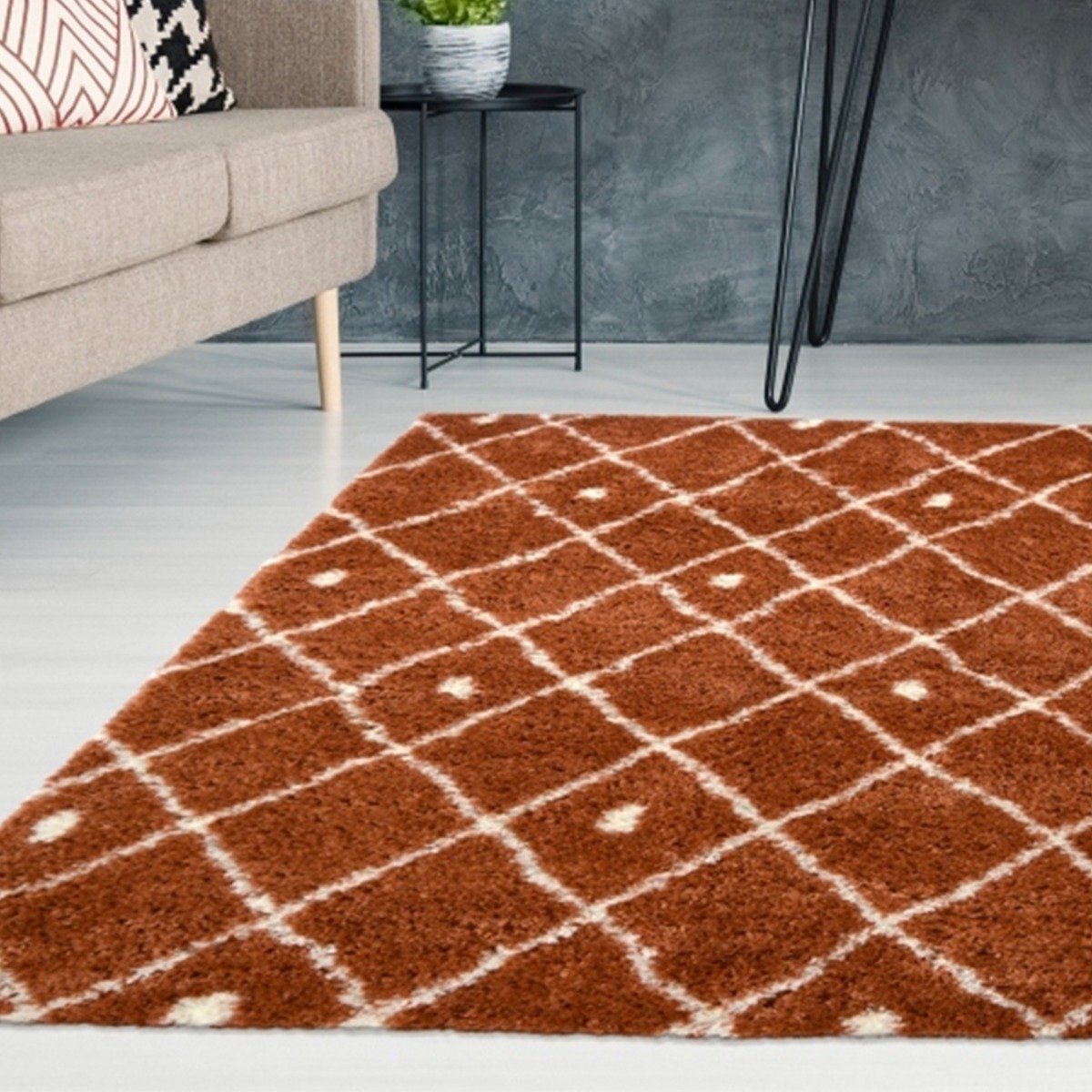 Mega Flooring Orange Shaggy Geometric Rug - 160 x 230cm