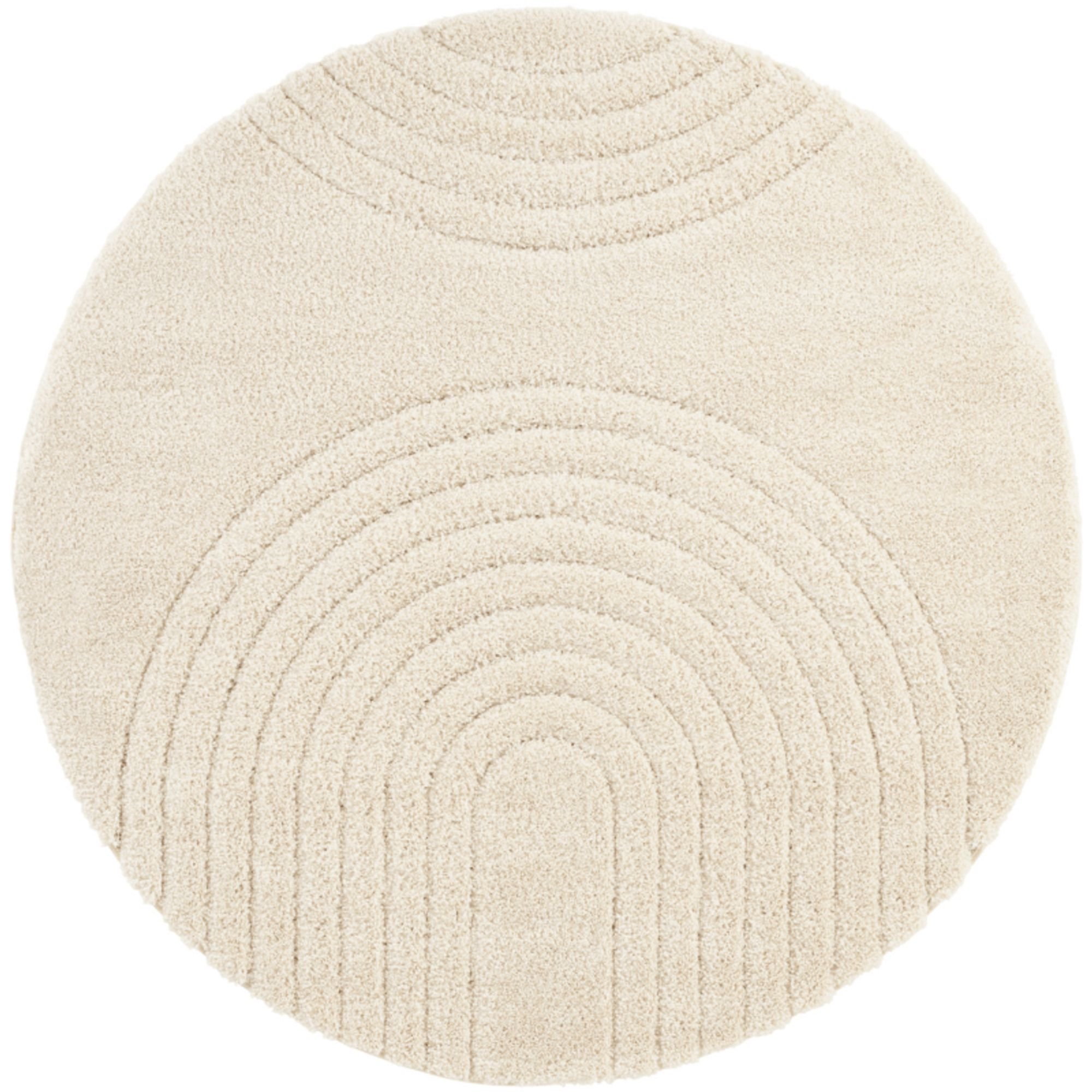 Hanse Home Cream Fergus Deep Plush Geometric Round Rug - 160cm