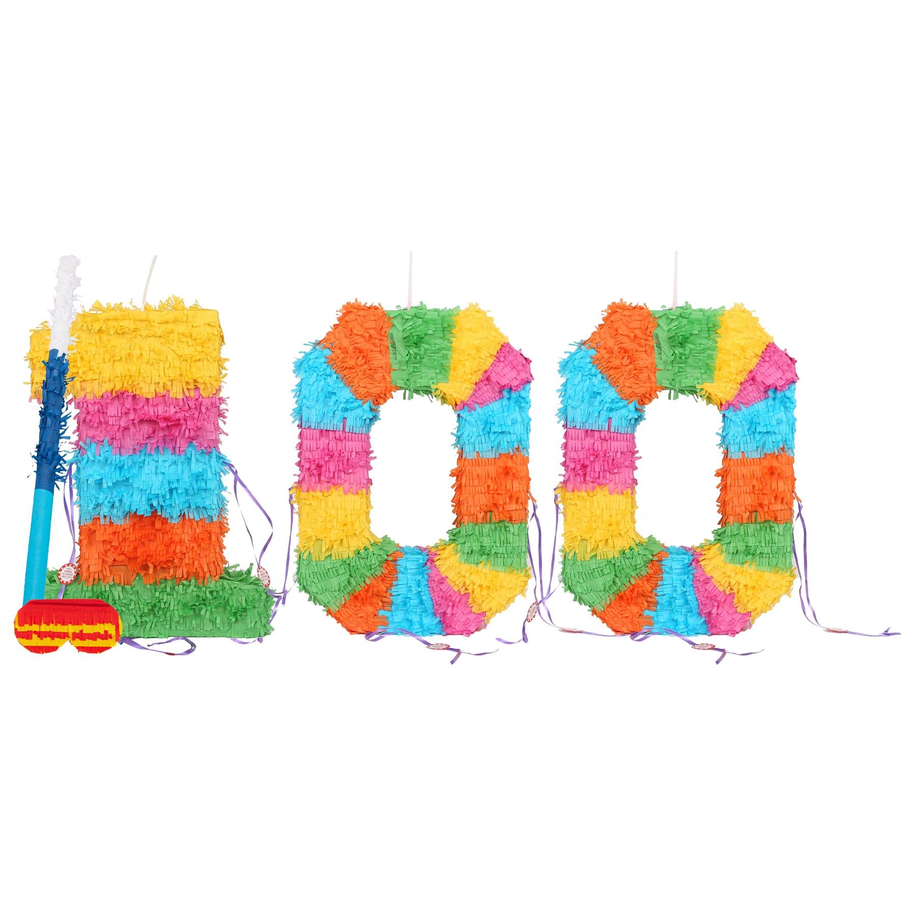 Fax Potato 100th Birthday Pinata Set with Stick & Blindfold - Blue Stick