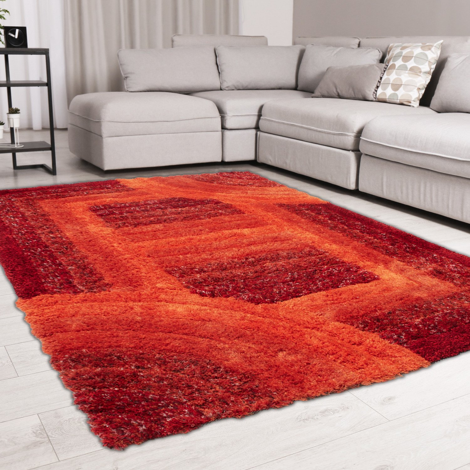 DS Living Ultra Plush Trellis Shaggy Rug - Red - 230x160cm