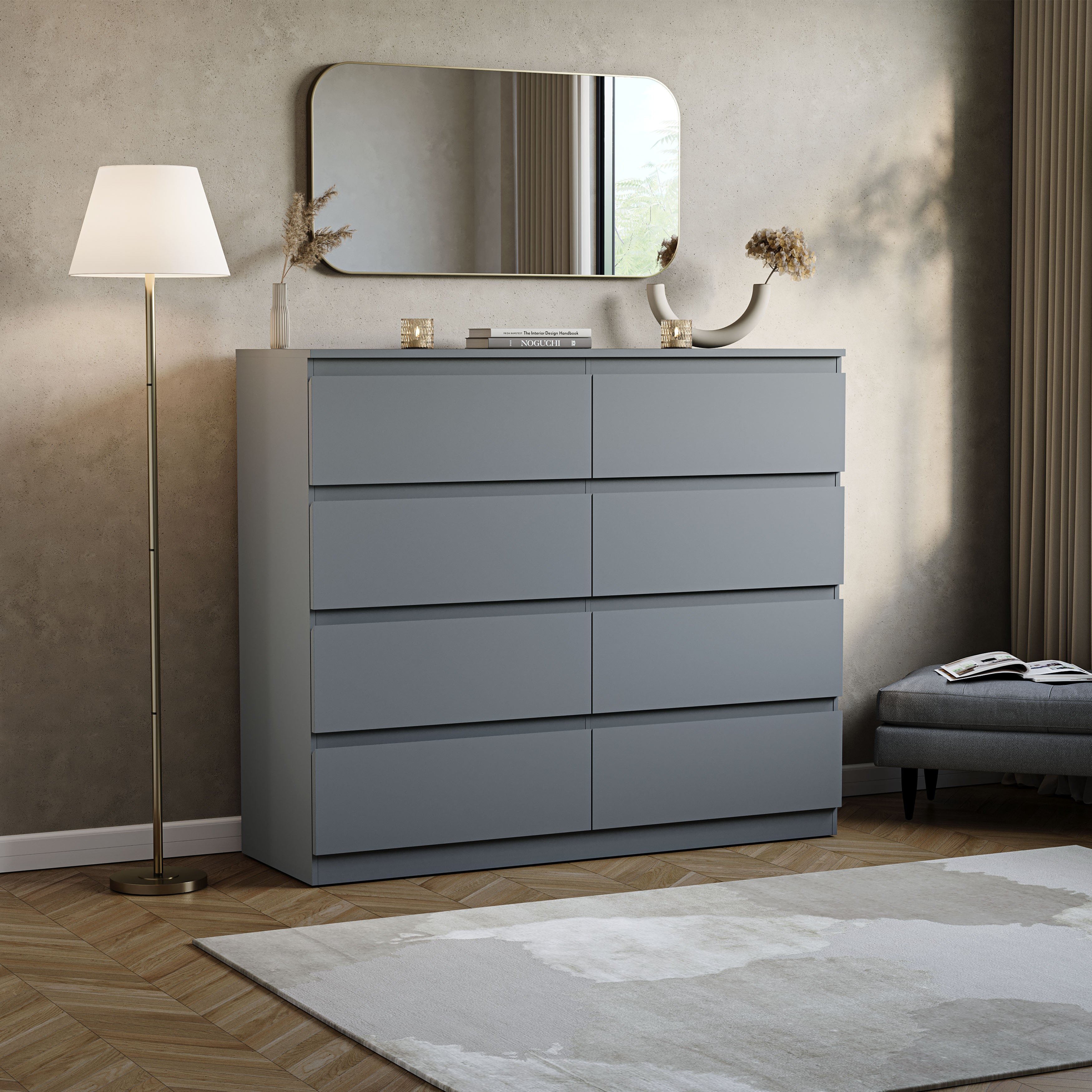 Vida Designs Denver 8 Drawer Chest - Grey