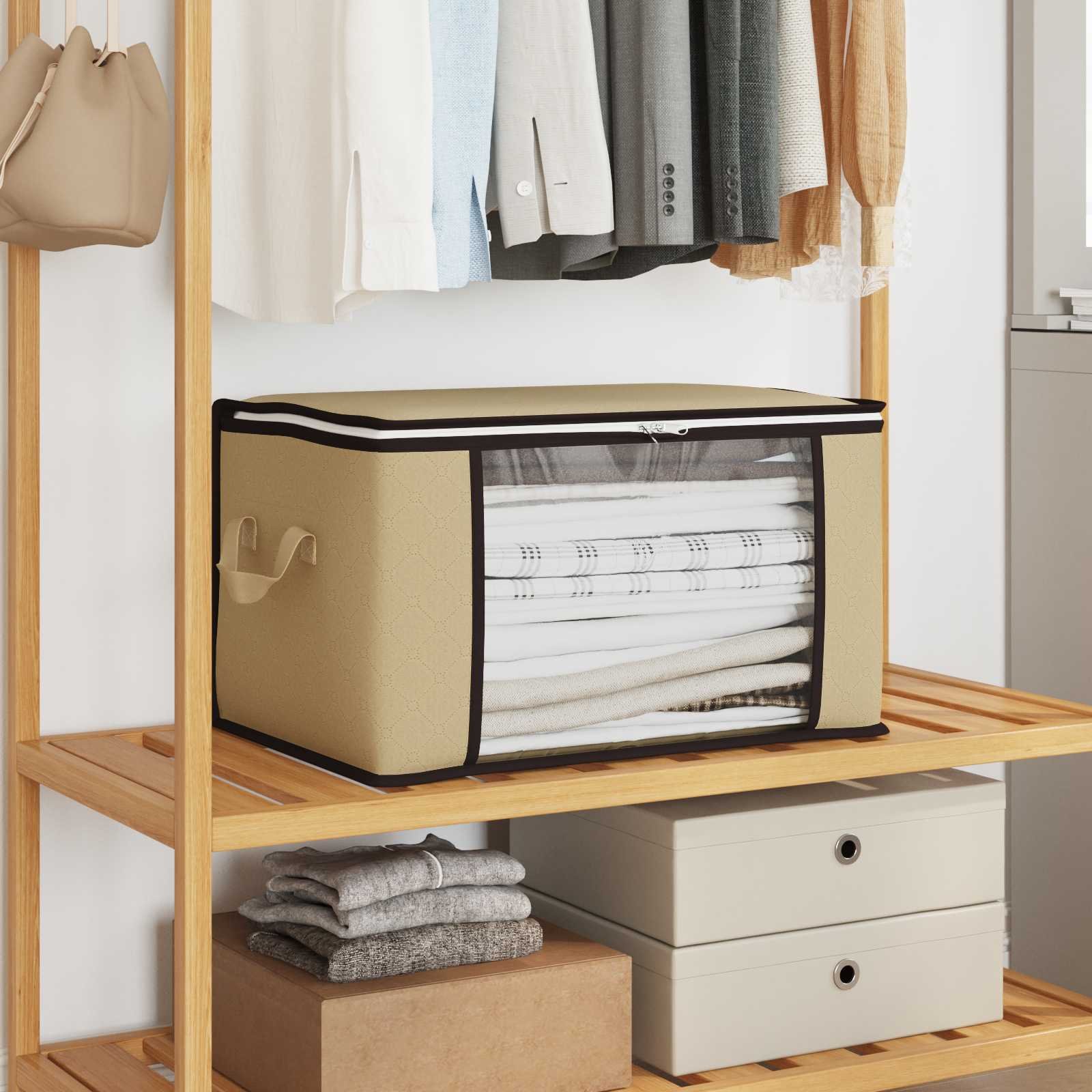 Walplus Pack of 6 Fabric Storage Box with Side Window - Cream - 60 x 43 x 35 cm
