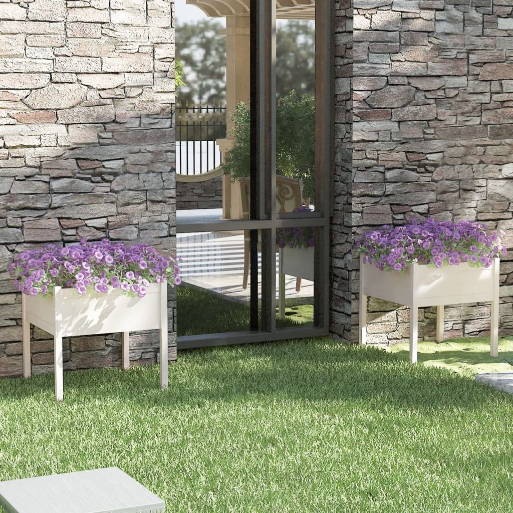Walplus Pack of 2 Wood Garden Planter - White - 70 x 70 x 70 cm