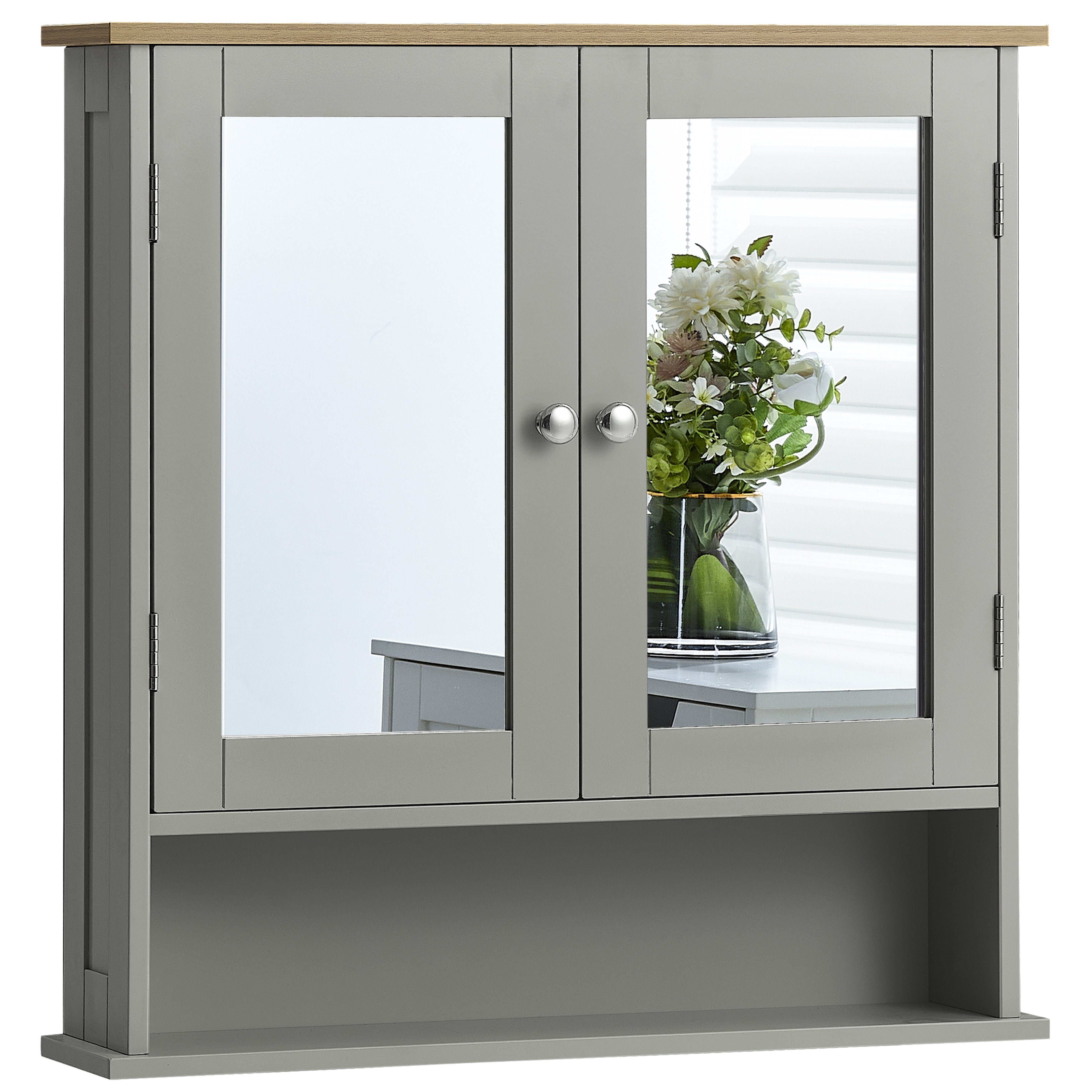 Bath Vida Priano 2 Door Mirrored Bathroom Wall Cabinet With Shelf - Grey and Oak