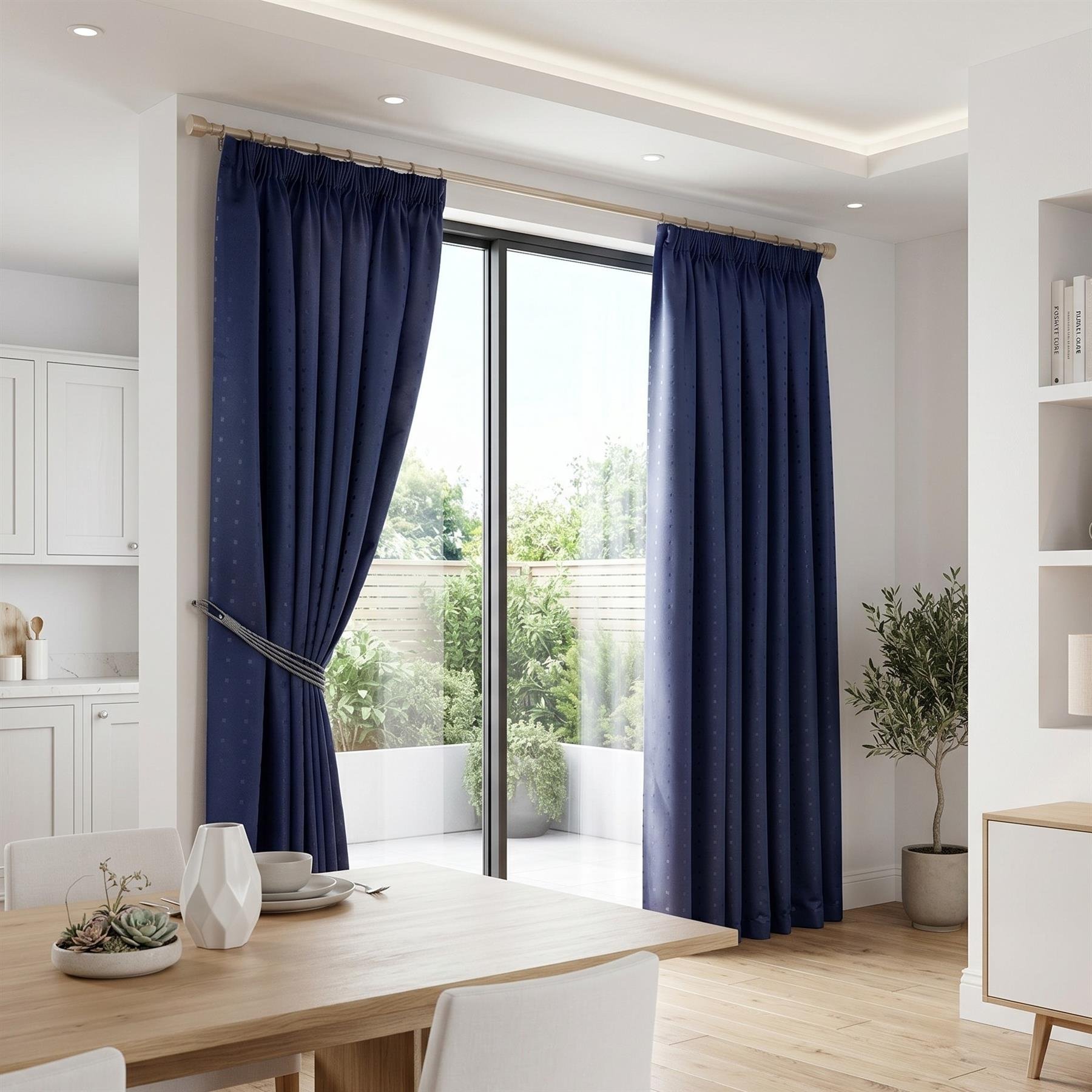 Luxury Living Adi Lined Pencil Pleat Curtains 117cm x 229cm - Navy
