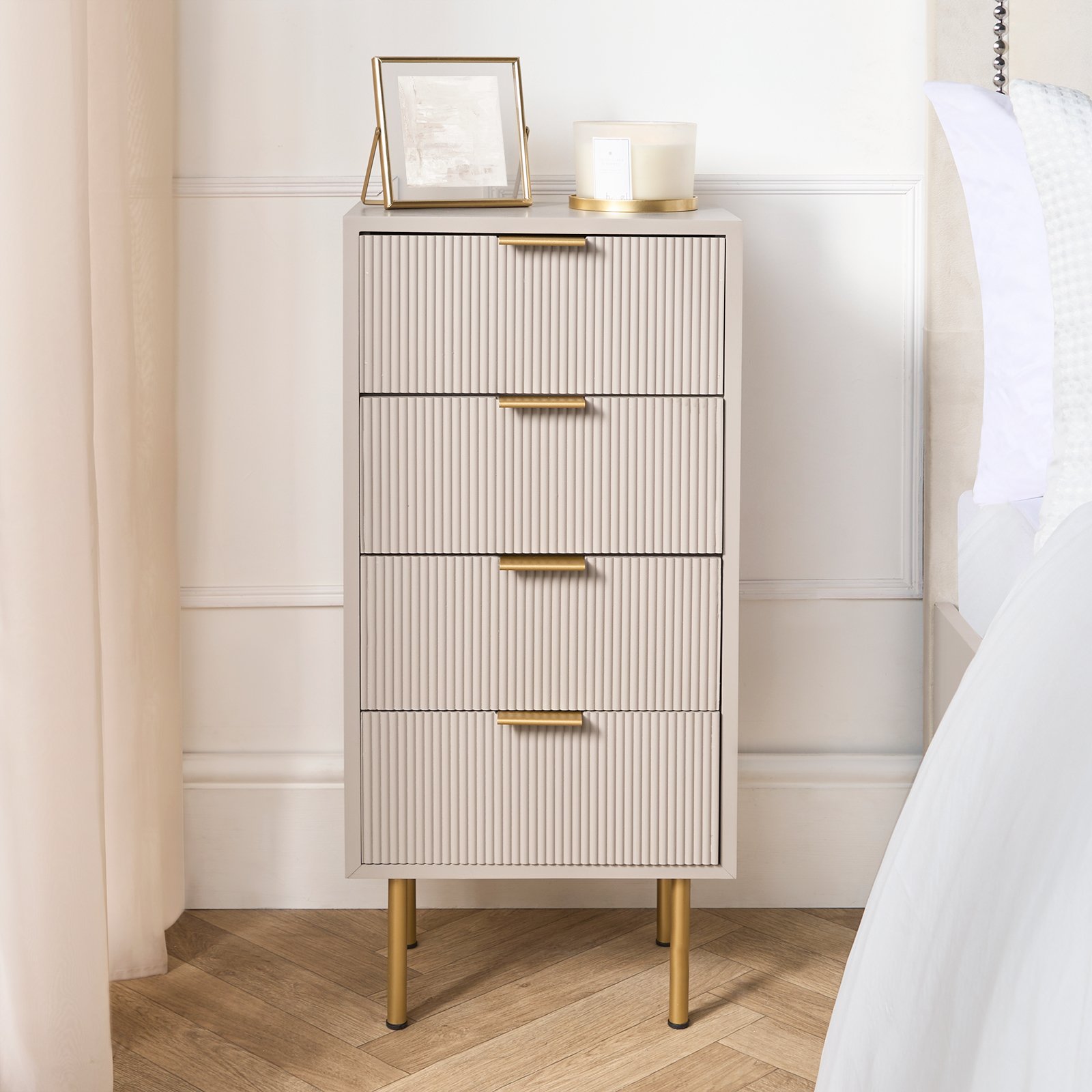 OHS Ribbed Engineered Wood 4 Drawer Unit - Natural