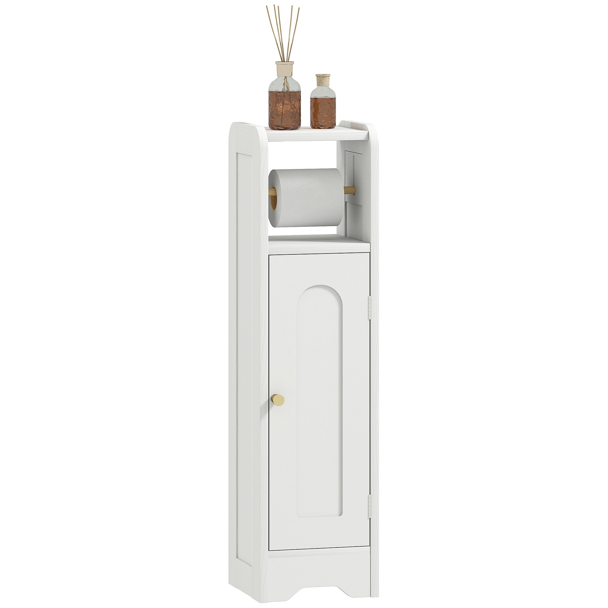 HOMCOM Bathroom Cabinet with Toilet Roll Holder and Adjustable Shelf - White