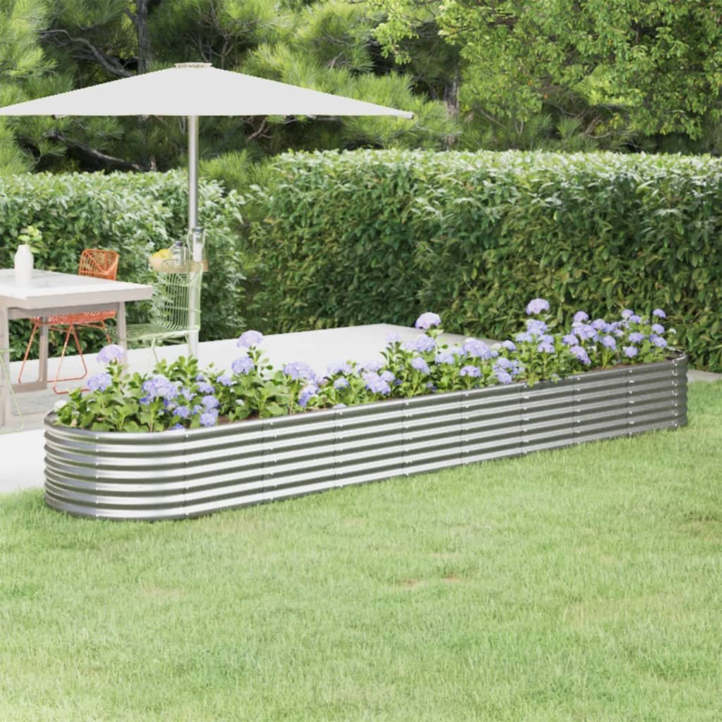 Walplus Galvanised Steel Raised Garden Bed - Silver - 368 x 80 x 36 cm