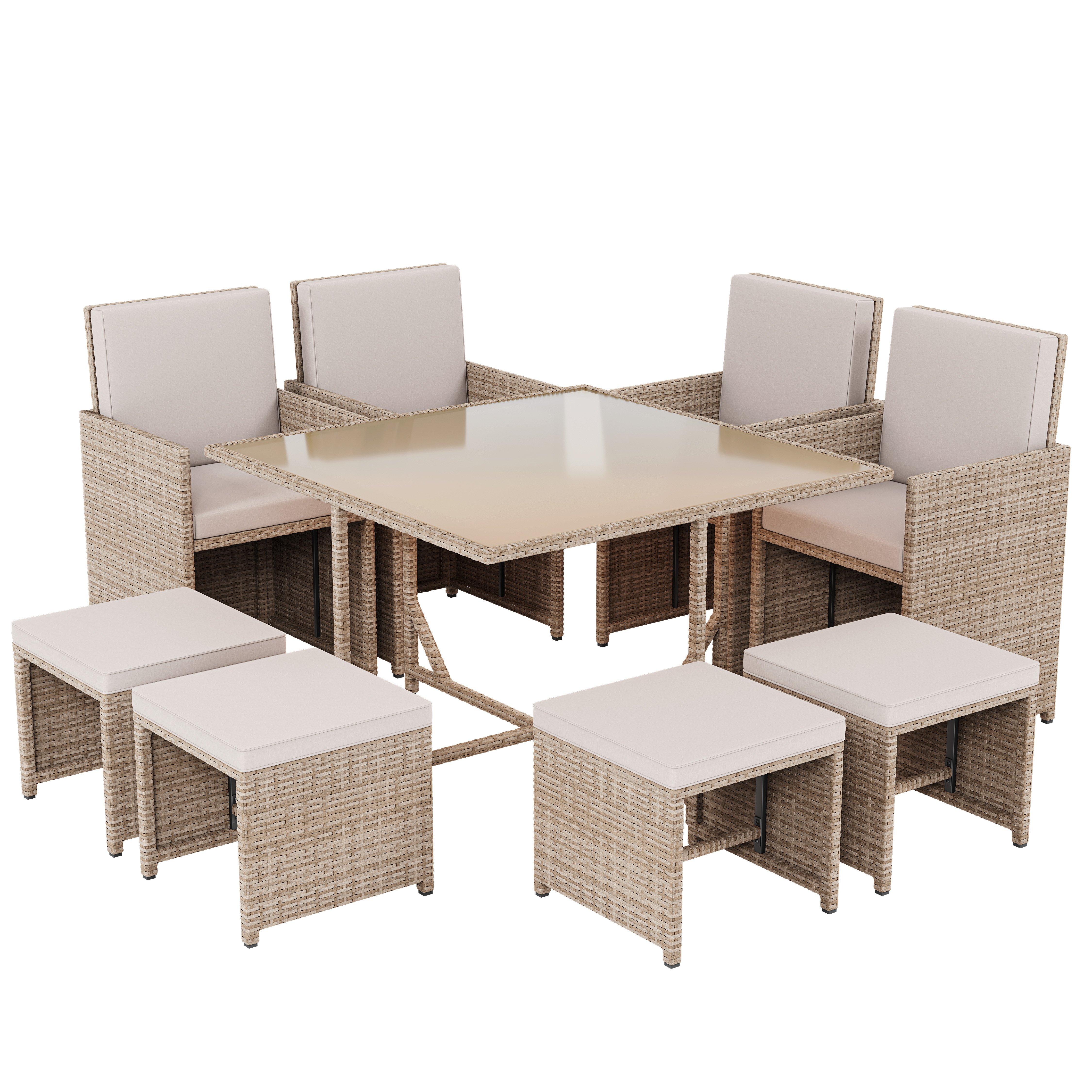 Garden Vida Cuba 8 Seater Rattan Dining Set with Cushions - Natural